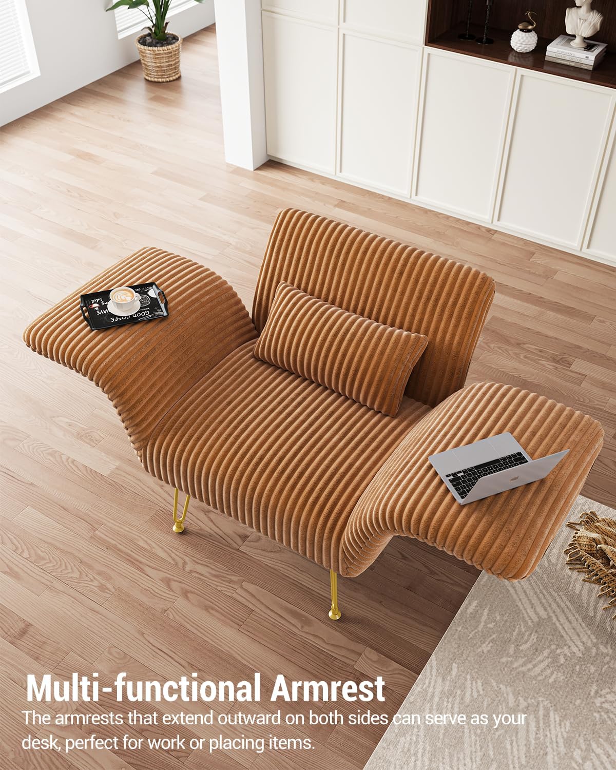 Txtin's Comfy Accent Chair Reading Chair for Bedroom Cozy Wing Arm Living Room Single Sofa Chair with Angle Adjustable Arms Brown Corduroy Easy Assembly