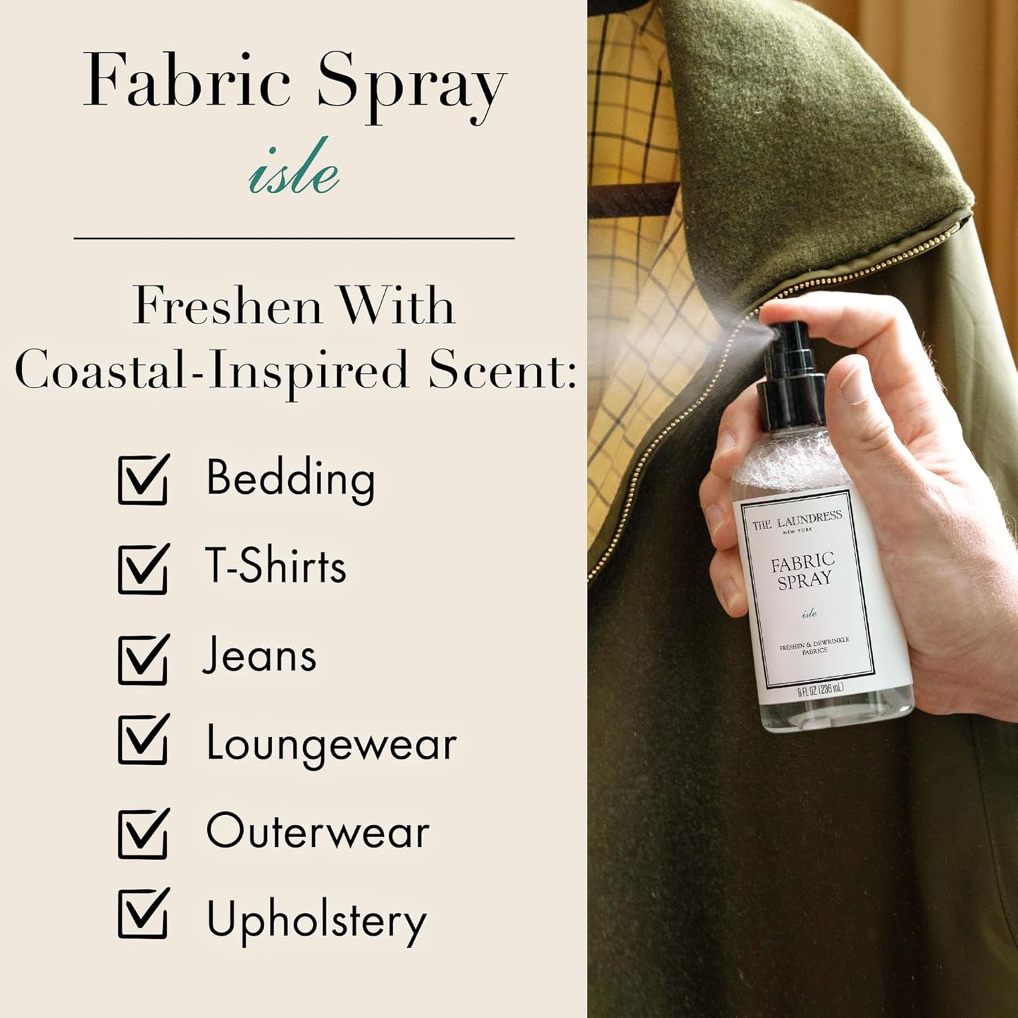 The Laundress Isle Fabric Spray, Wrinkle Release and Linen Spray, Upholstery Fabric Refresher, Coastal Inspired Scent, 8 Fl Oz