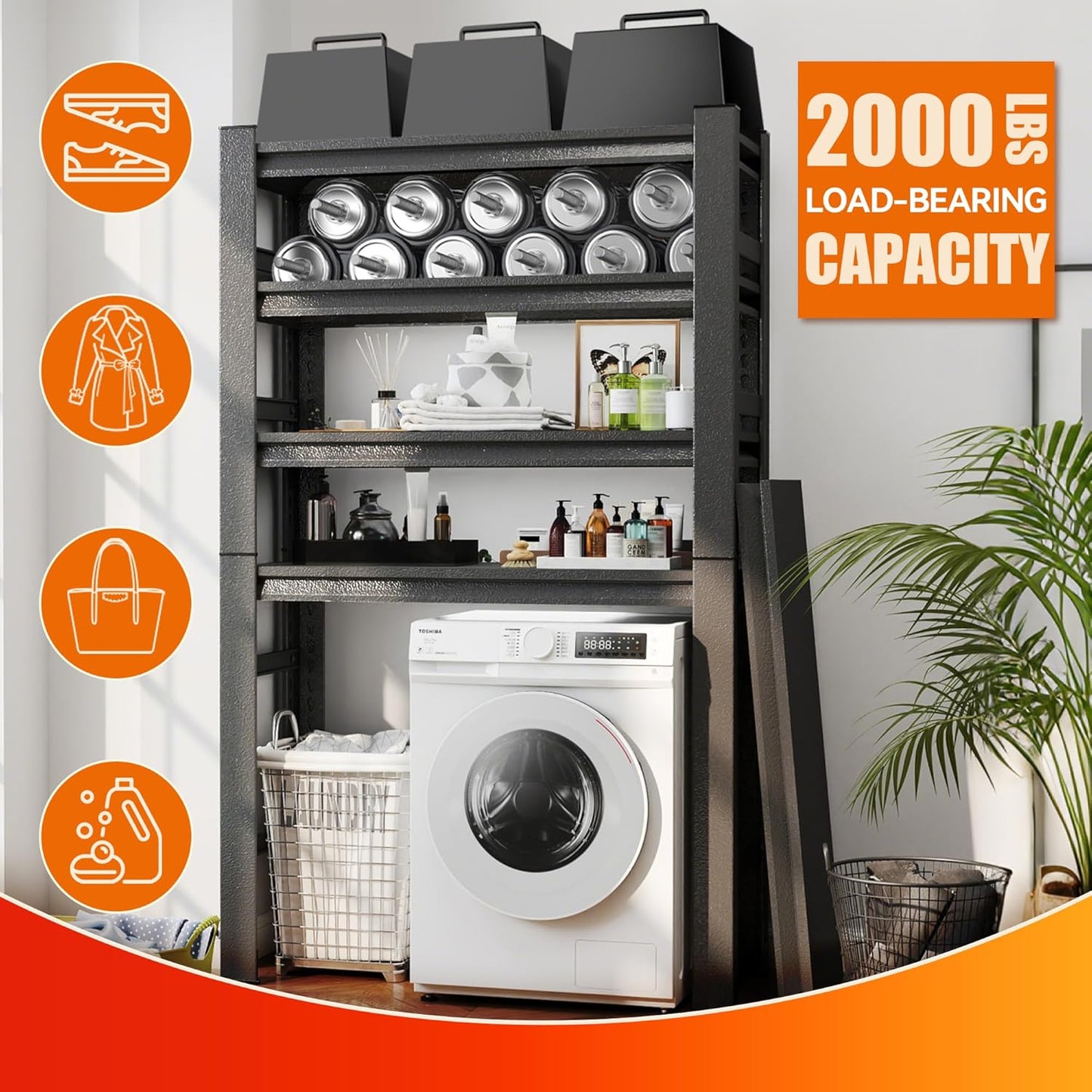 Laundry Shelf,5 Tier Over Washer and Dryer Storage Shelves,Adjustable Easy to Install,Space Saver Laundry Shelf Organizer,Utility Shelves for Balcony (with fence-78 H*18" D*47.24" W)