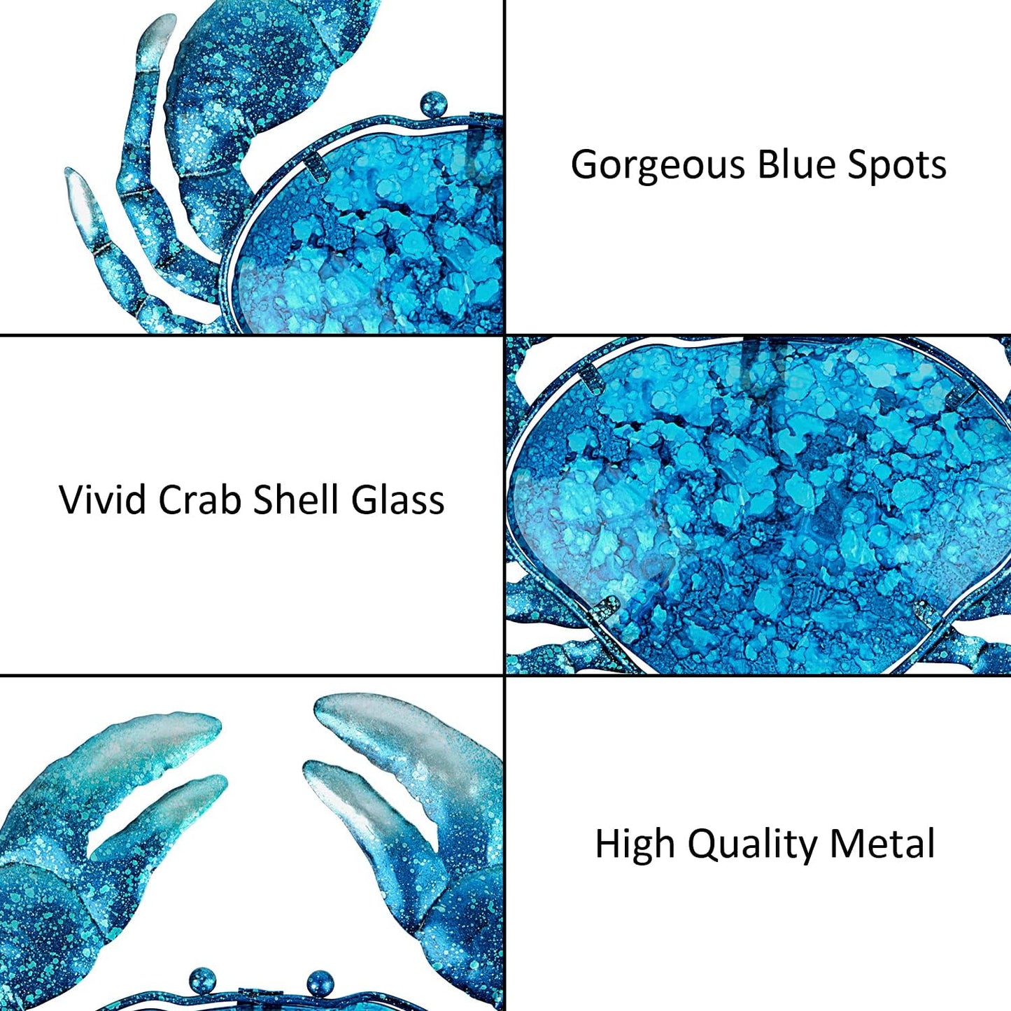 John's Studio Crab Wall Decor Outdoor Metal Bathroom Hanging Art Glass Blue Ocean Theme Decorations for Home, Pool and Patio
