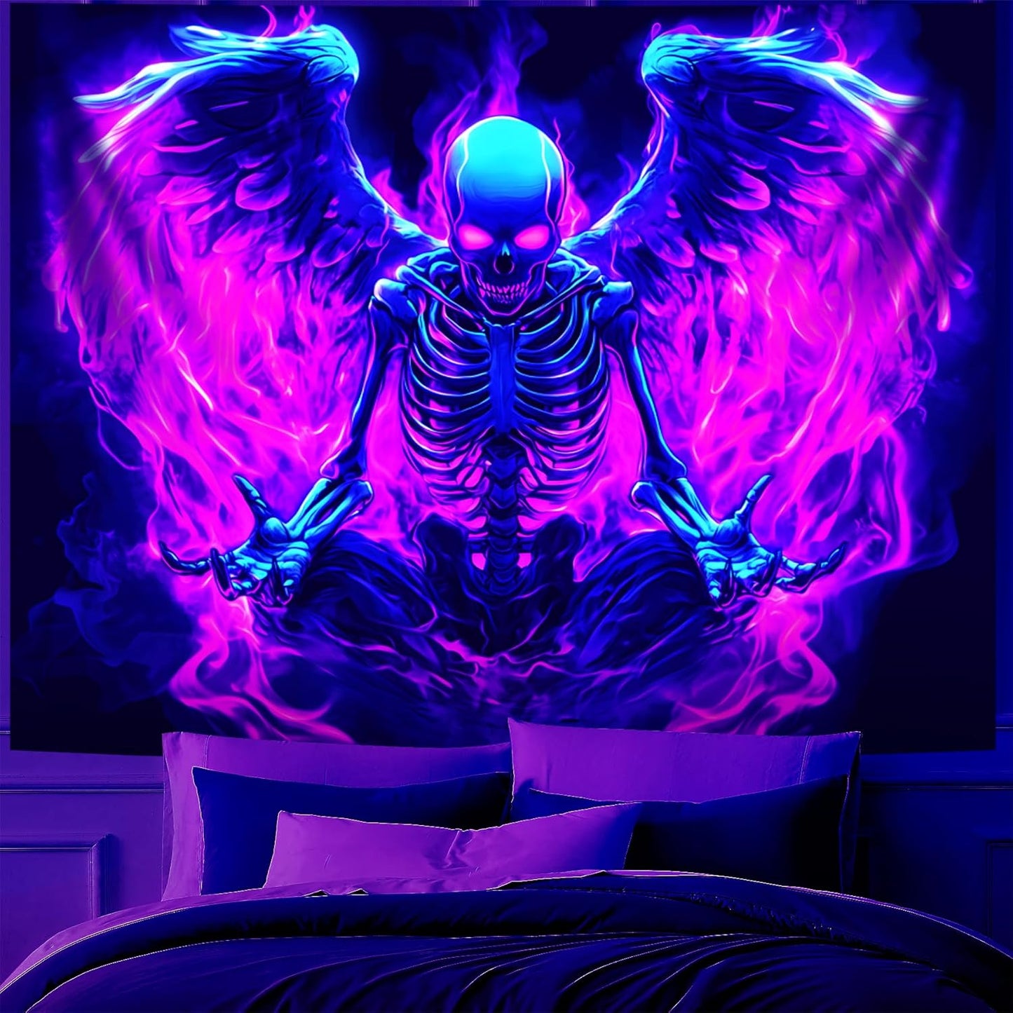 Blacklight Tapestry,WingTapestry Glow In The Dark,UV Reactive Black Light Upright Posters Wall Hanging for Bedroom Dorm Living Room Backdrop Decor (wing14, 59L" x 51W")