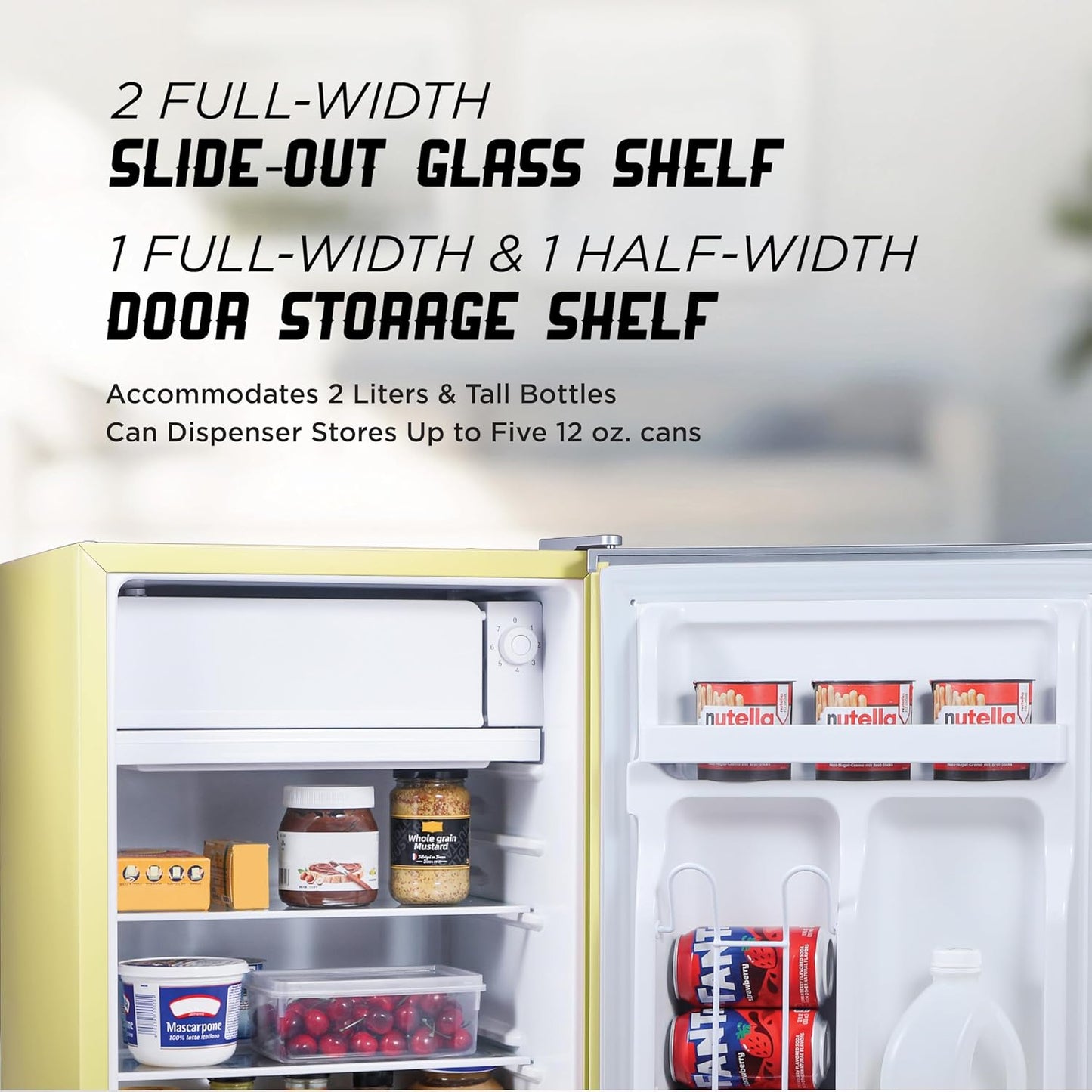 2.5 Cu. Ft. Compact Refrigerator, ENERGY STAR Certified Small Refrigerator, Single Door Mini Fridge with Freezer, R600a Refrigerant, IBCR25SUN , Sun Yellow