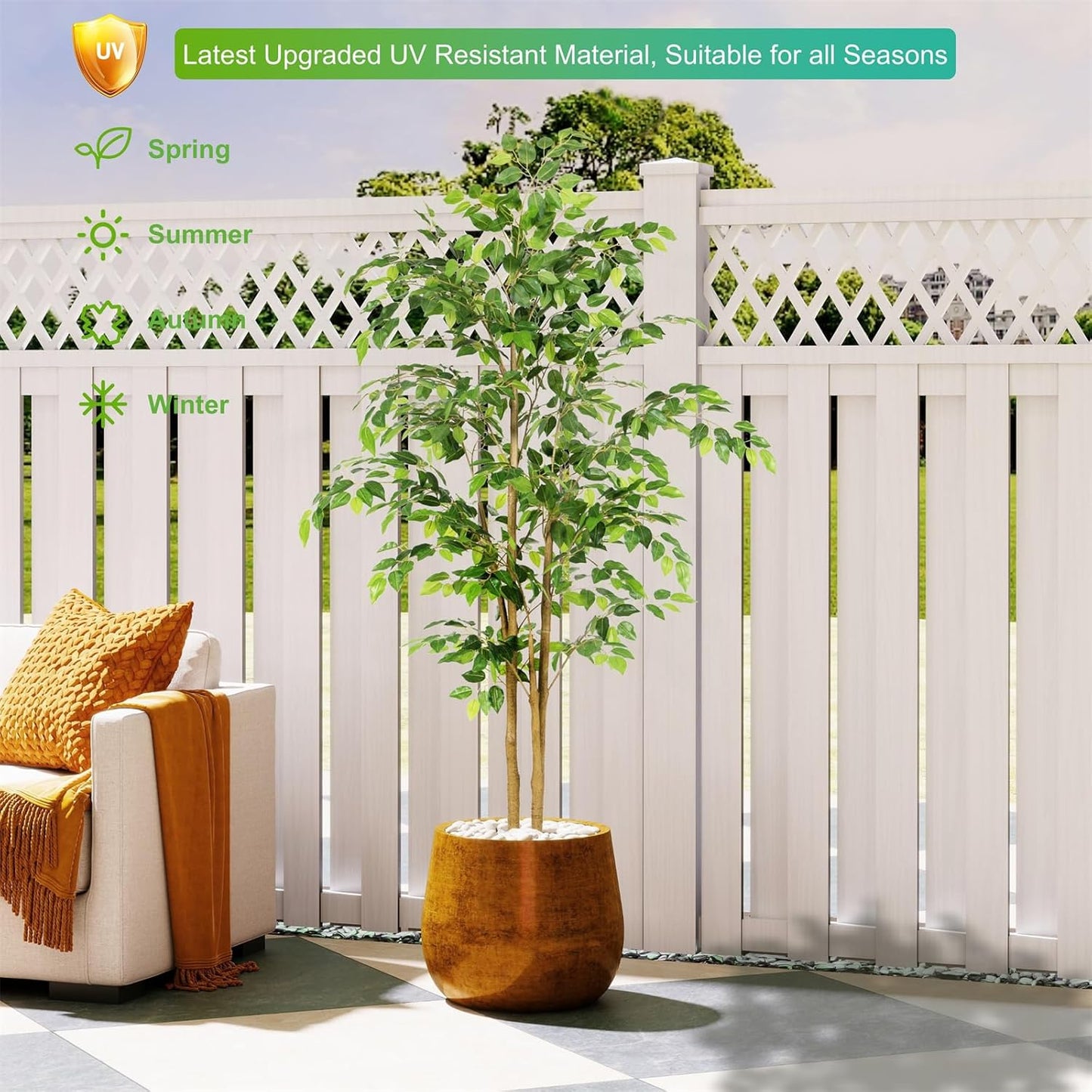 Tall UV Resistant Ficus Tree Artificial，5ft(60in) Faux Ficus Tree with Realistic Smooth and Shiny Leaves， Fake Trees Indoor Outdoor for Home Office Living Room Bedroom Foyer Porch Decor.