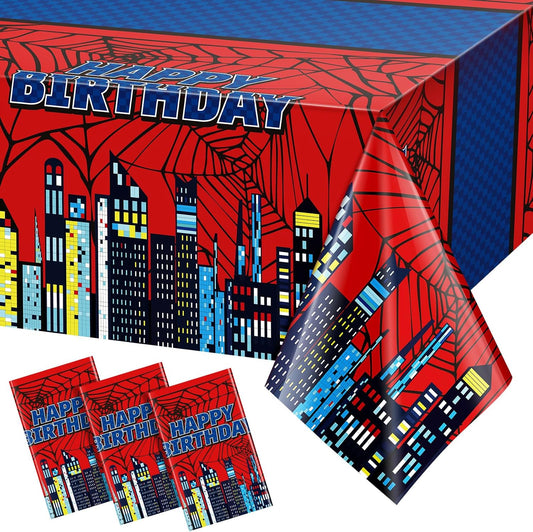 Oudain 3 Pcs Spider Tablecloth 108 x 54 in Red and Blue Plastic Disposable Table Covers City Web Theme Birthday Party Decorations Large Table Cloths for Party Indoor Outdoor (Birthday)