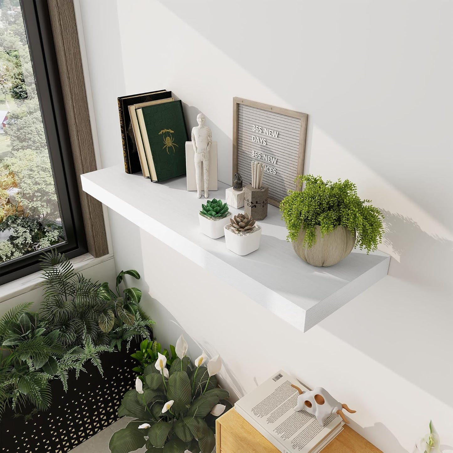 White Floating Shelves 36 Inch Long, 12 Inch Deep Floating Shelves for Wall, 36 x 12 Shelves for Wall Storage & Display, 2" Thick Floating Shelf for Bathroom, Living Room, Bedroom, Set of 1