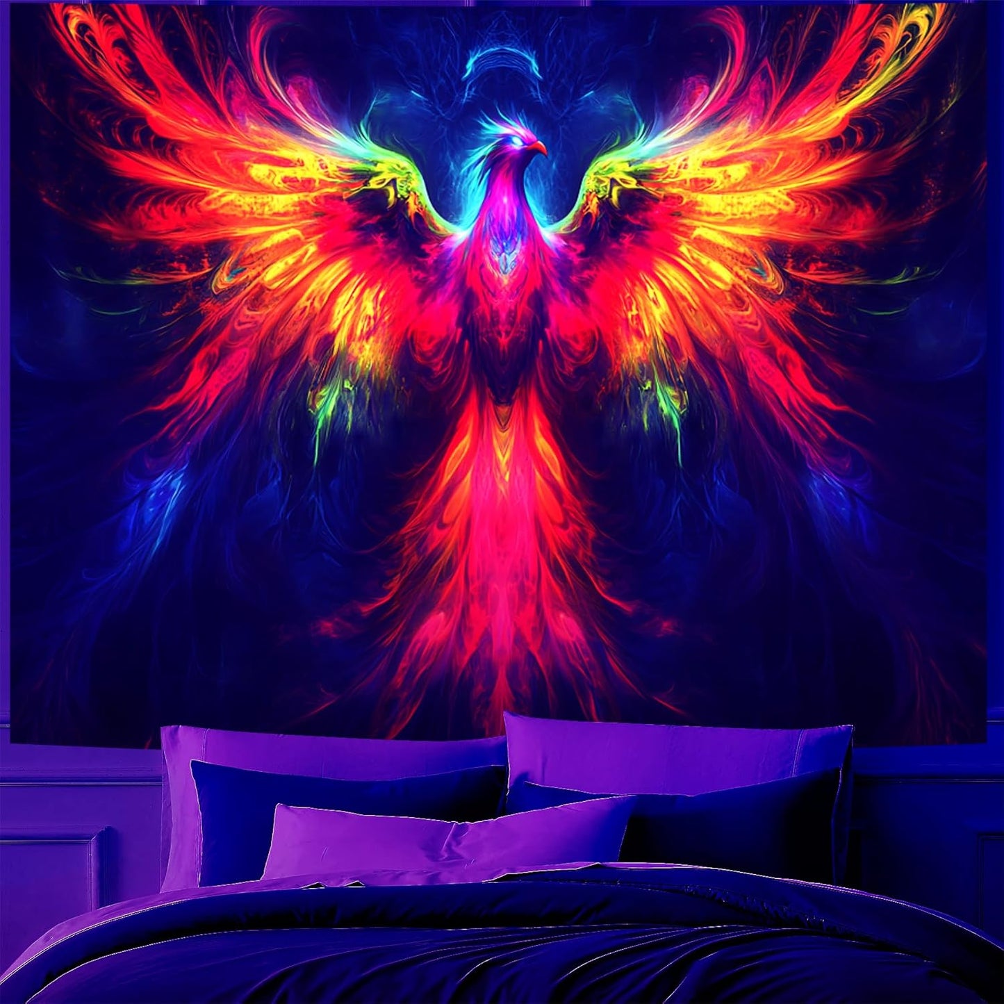Blacklight Tapestry,WingTapestry Glow In The Dark,UV Reactive Black Light Upright Posters Wall Hanging for Bedroom Dorm Living Room Backdrop Decor (wing16, 79L" x 59W")