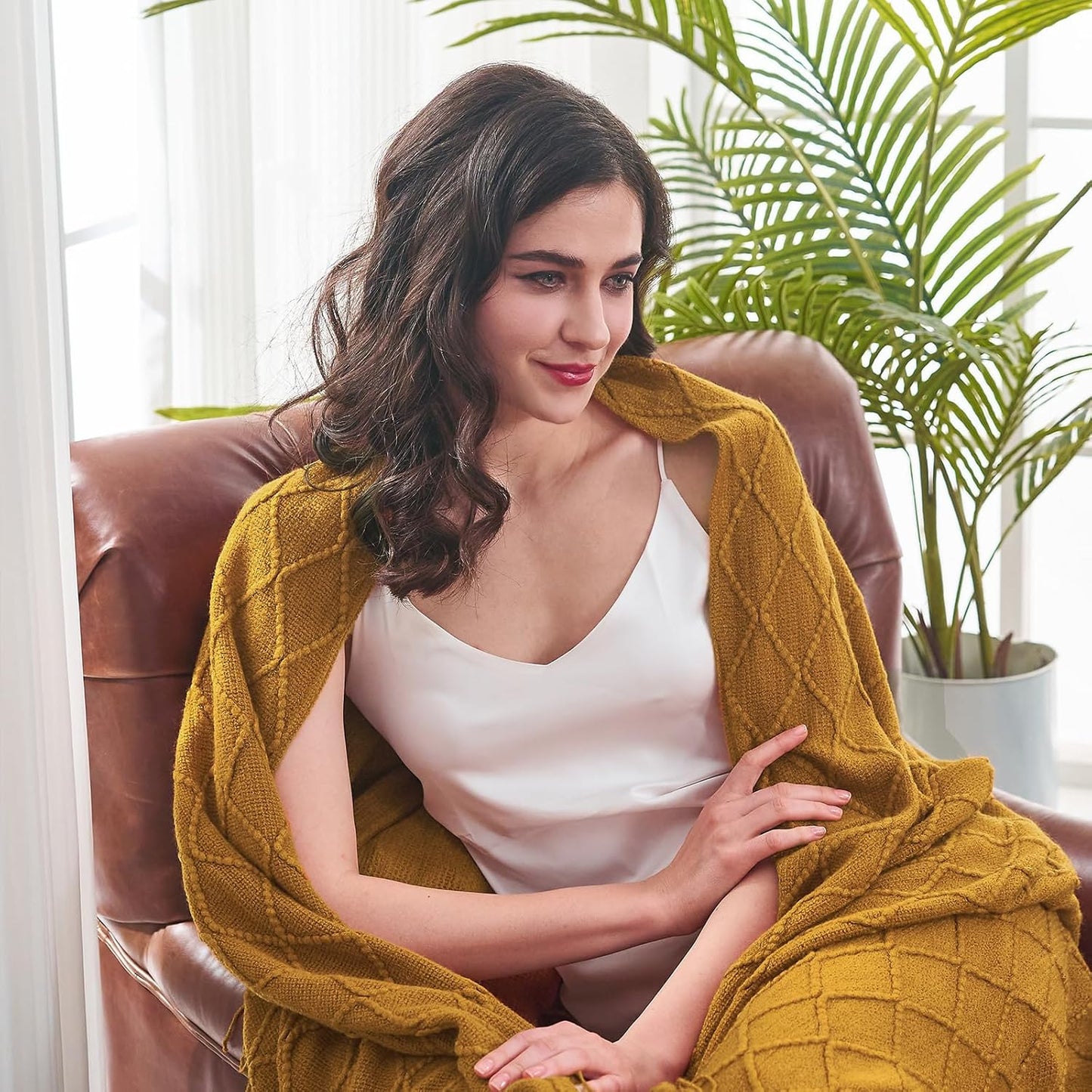 inhand Knitted Fall Throw Blanket for Couch and Bed, Knit Fall Decor Halloween Blanket with Tassel, Brown Lightweight Decorative Farmhouse Warm Woven Blankets and Throws for Women, 50"x60"