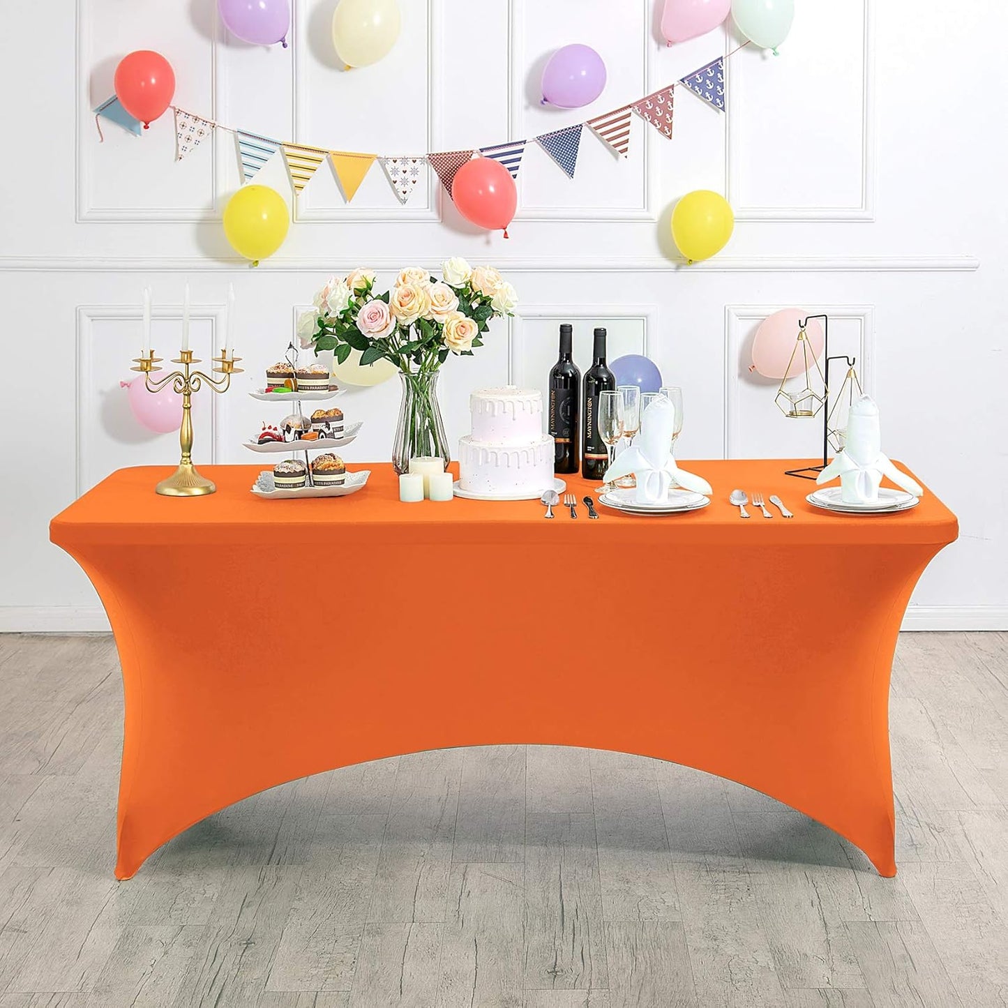 Spandex Table Cover for 4FT or 6ft or 8ft Table Universal Fitted Stretch Tablecloth for Party, Banquet, Wedding and Events-Orange