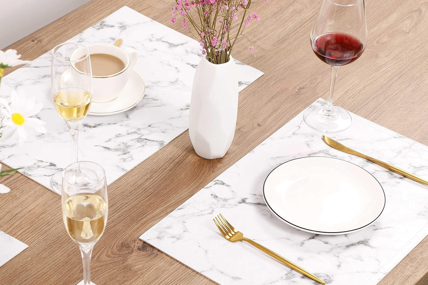 Marble Faux Leather PU Placemats, Set of 6, Easy to Clean, Heat & Stain Resistant for Dining Kitchen Table, Office Conference, Home Decor