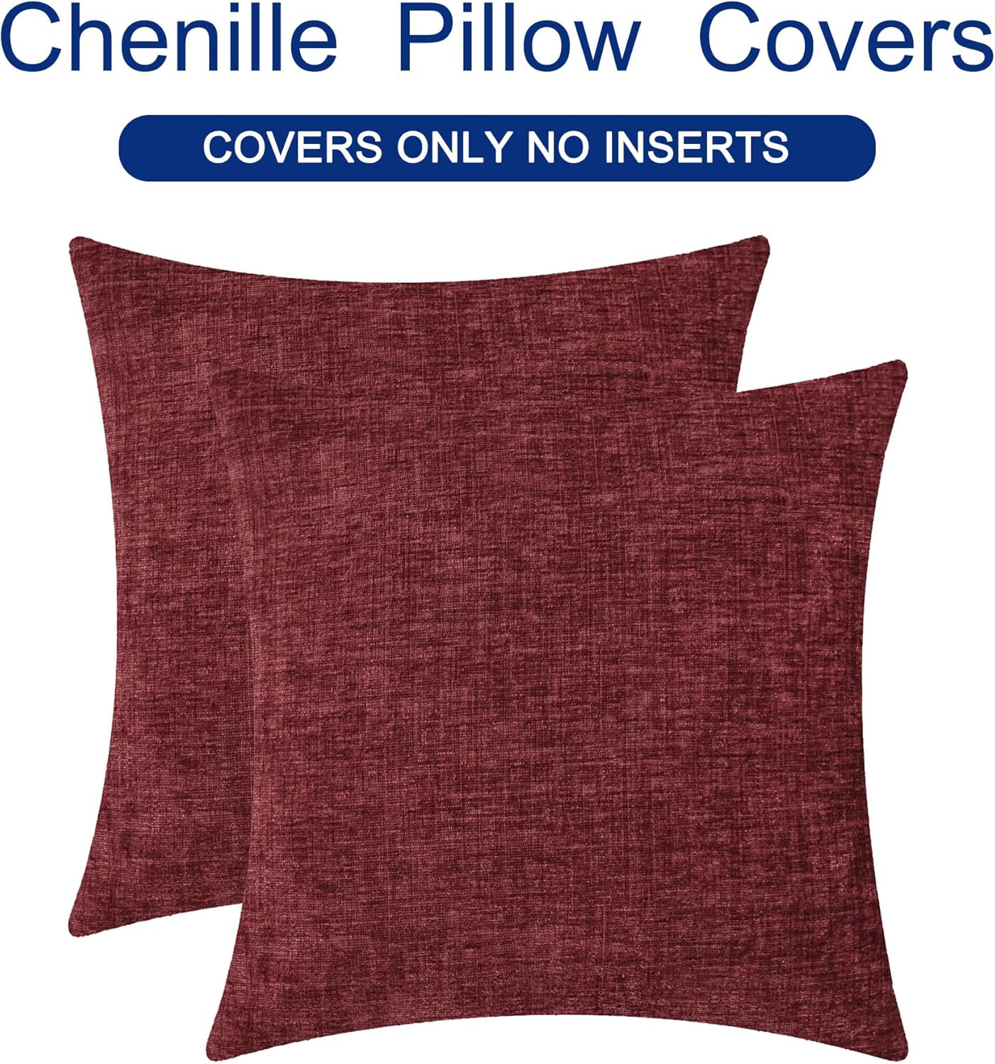CaliTime Throw Pillow Covers Decorative 26 X 26 Inches Pack of 2 Cozy Chenille Cushion Cases for Couch Sofa Bed Living Room Home Burgundy