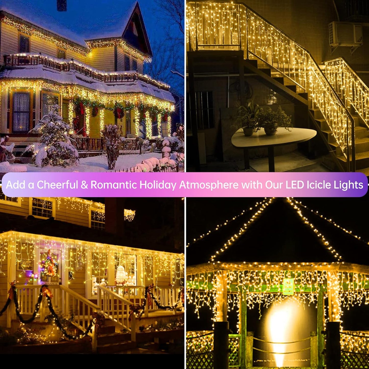 Christmas Icicle Lights Outdoor Decorations 1008 LED 98.4 FT Icicle String Lights with 189 Drops, 8 Modes Curtain Fairy Icicle Lights for Christmas Wedding Party Eaves Patio Yard (Warm White)