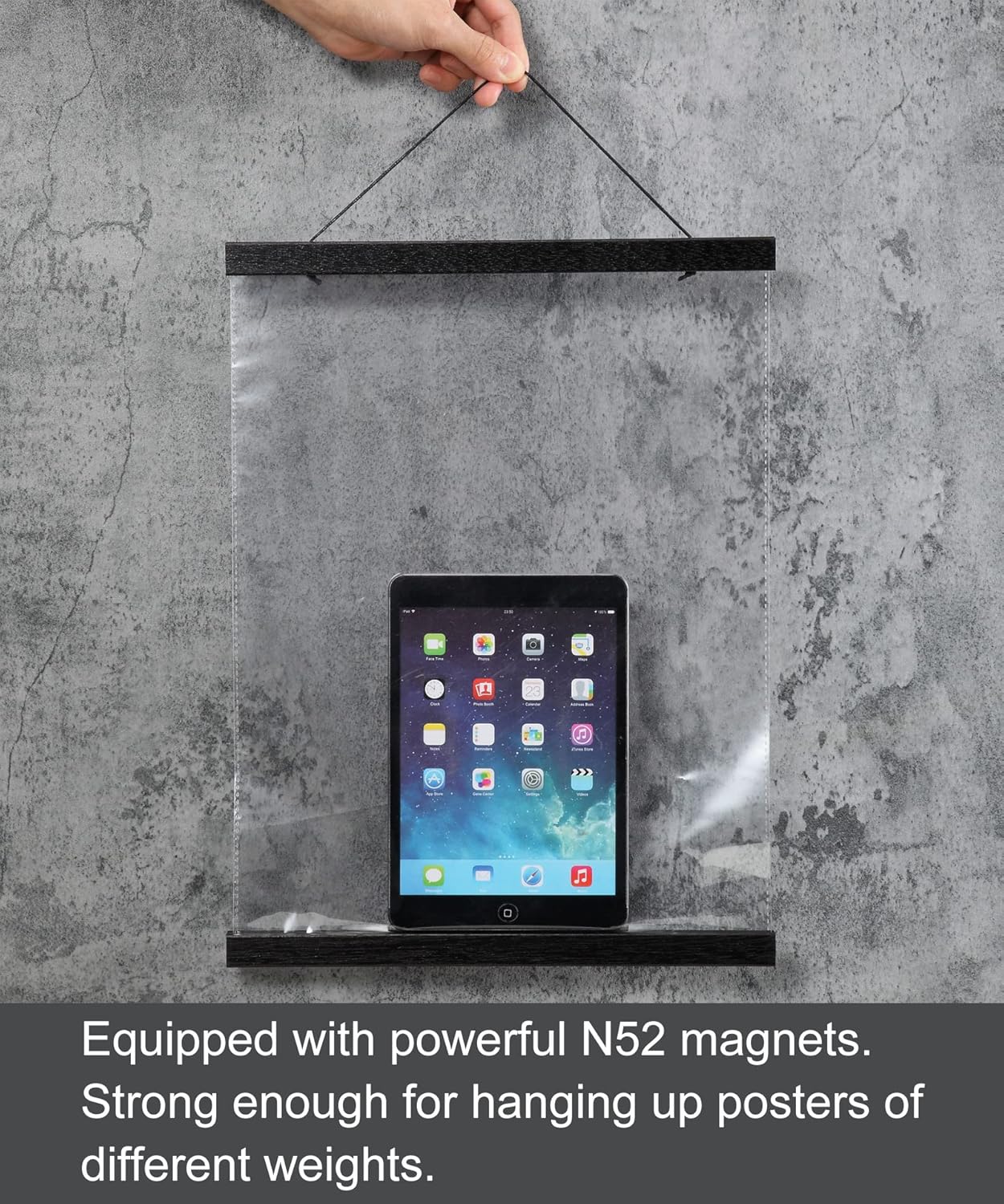 FALAMON Magnetic Poster Hanger Frame, 24x36 24x18 24x28 24x30 Teak Wood Magnet Poster Frame for Posters, Prints, Photos, Pictures, Maps, Scrolls, and Canvas Artwork(Black, 24")