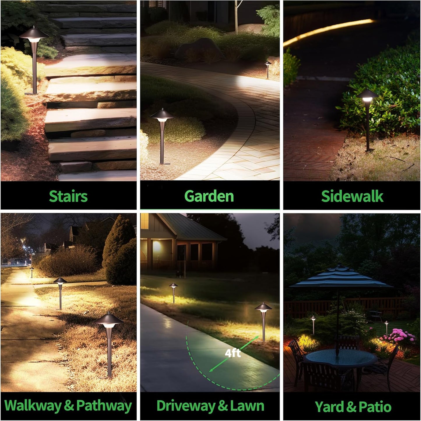 Hardwired Landscape Path Lights, Warm & Cool White Selectable Pathlight 12V, Low Voltage Walkway Light Waterproof, 5W 200LM ORB Metal Outdoor Lighting for Driveway Garden Sideway (6 Pack)