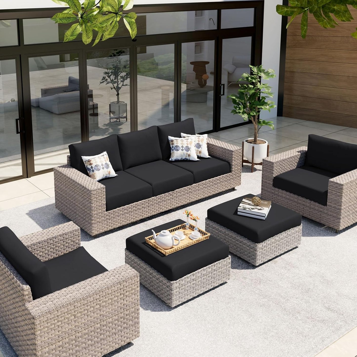 hyha Waterproof Couch Cushion Covers, Stretch Sofa Couch Seat Slipcover for Dog Washable, Non-Slip Waterproof Outdoor Cushion Covers for Patio Furniture Replacement (2 Pieces, Black)