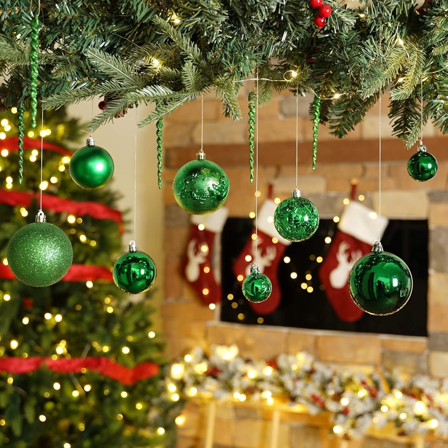 Christmas Ball Ornaments for Christmas Decorations - 41 Pieces Xmas Tree Green Shatterproof Ball Ornaments with Hanging Loop for Holiday and Seasonal Decoration