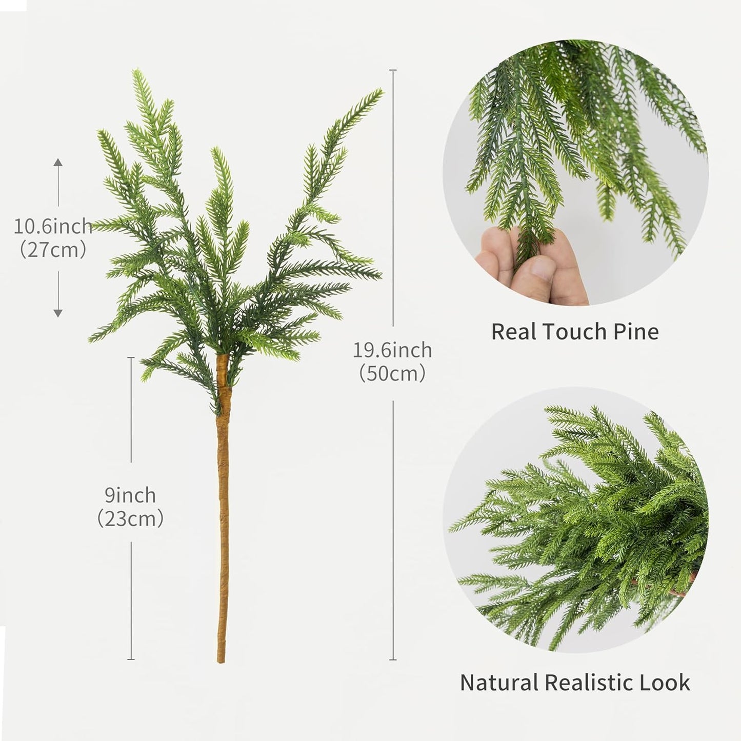 MISSPIN 30 Pcs 19.5 Inches Christmas Norfolk Pine Branches, Norfolk Pine Artificial Christmas Branches DIY Crafts Faux Pine Branches for Xmas Indoor Outdoor Home Decor