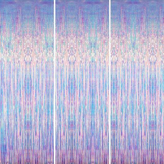 GOER 3.2 ft x 6.5 ft Metallic Tinsel Foil Fringe Curtains Photo Backdrop Party Streamers for Mermaid Birthday Party Decorations(3 Packs,Neon Blue)