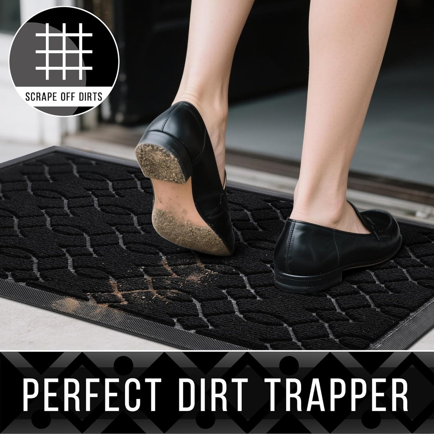 Yimobra Front Door Mat Outdoor Indoor 47x32, All-Season, All-Weather, Heavy Duty Welcome Door Mats Outside Entrance, Non Slip Porch Patio Entrance Mat, Black