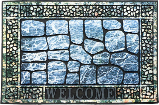 Door Mat Welcome Mat, Heavy Duty Door Mat 23.6 x 35.4 Inch Front Door Mat Rug Doormat for Outdoor Entrance Home Non-Slip Rubber Rug for Front Door, Outside, Entryway, Patio (Blue Welcome)