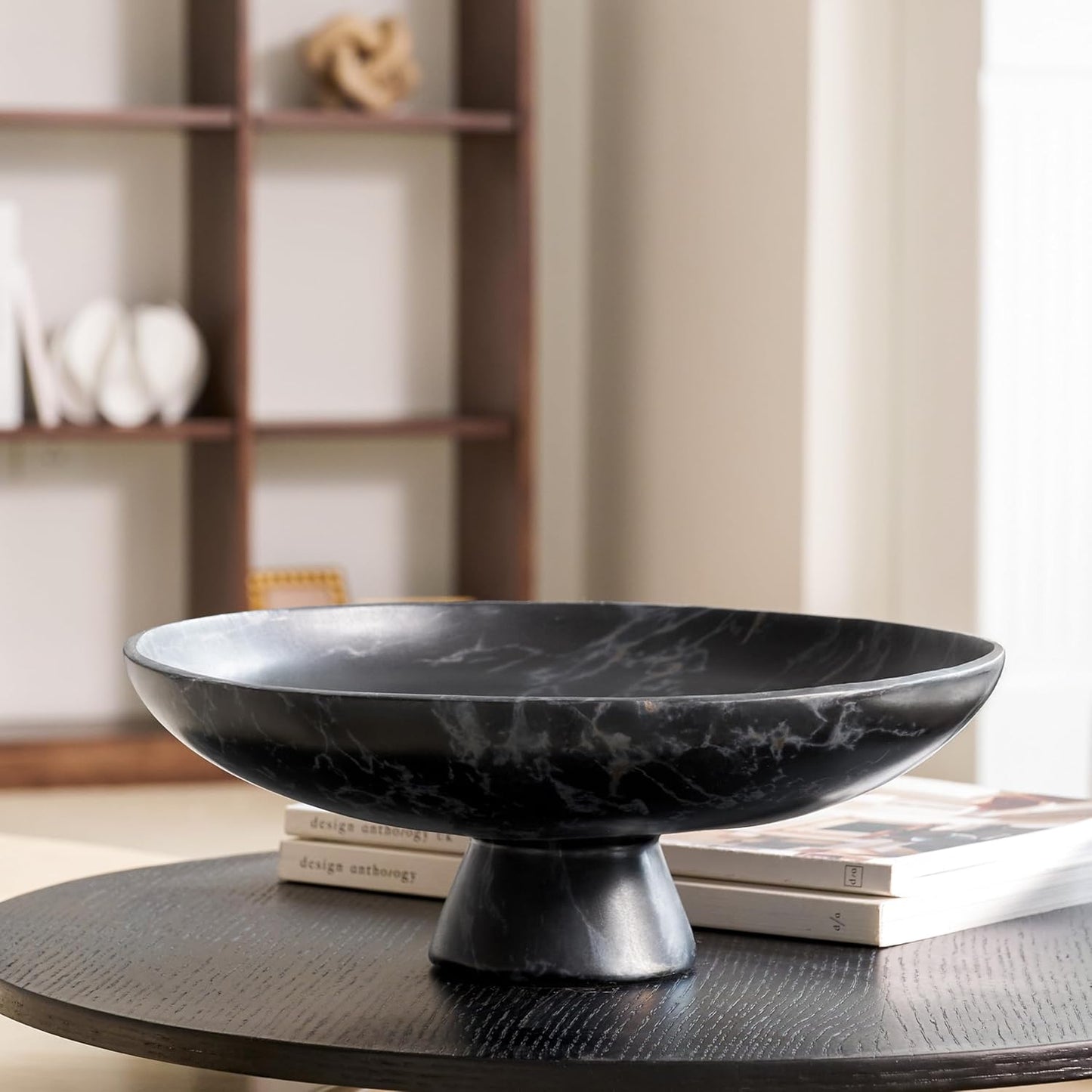 DN DECONATION Black Resin Decorative Bowl for Home Decor, 11.2" Pedestal Kitchen Fruit Bowl/Key Holder/Potpourri for Entryway Table, Coffee Table, Dining Room,Table Centerpiece, Black Decor