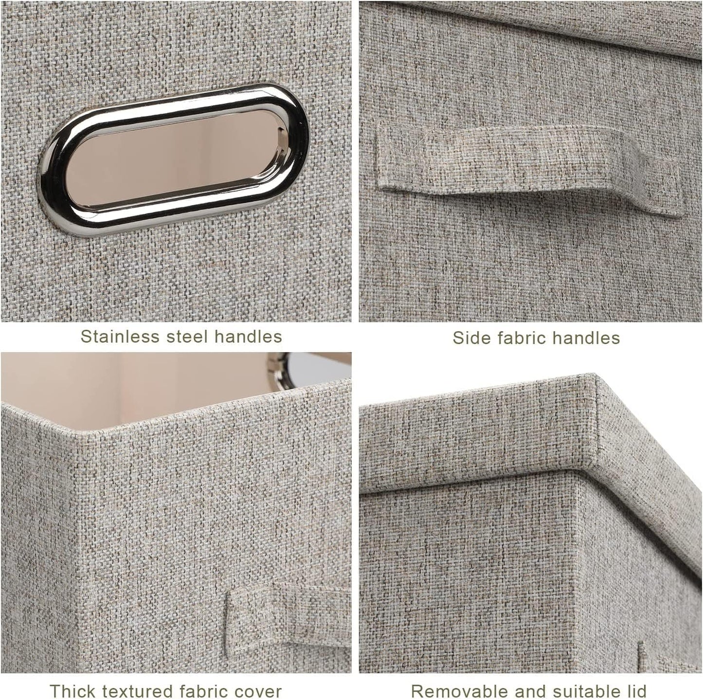 Medium 15" 21 Quart Collapsible Stackable Storage Bins with Lids, 5 Packs Beige Foldable Fabric Closet Boxes Heavy-duty Lidded Linen Cube Baskets Container Organizers and Storage