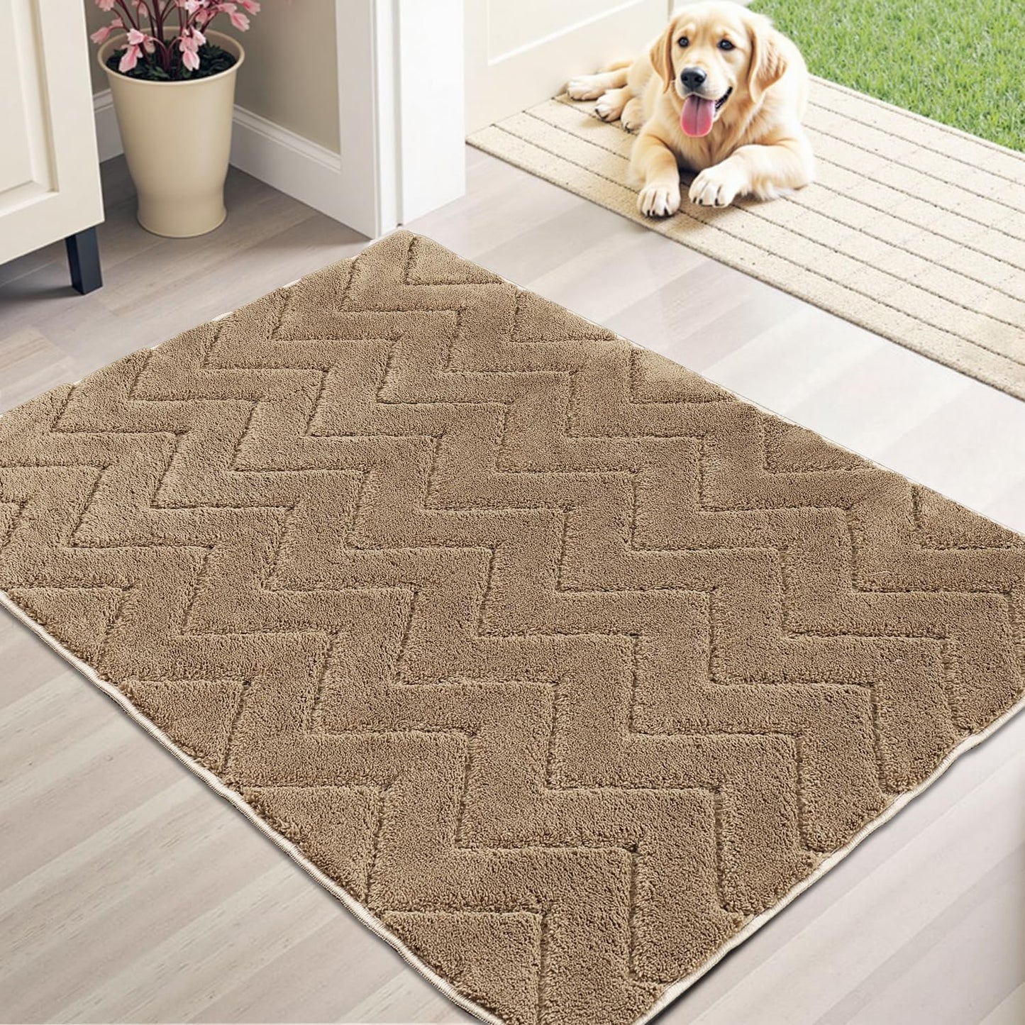 Stiio Dirt Trapper Door Mat 24x35.5 Inches, Front Doormat Indoor Outdoor Entrance Low Pile, All-Season, All-Weather Absorbent Entry Rug, Washable Non Slip Rug for Entryway, Brown