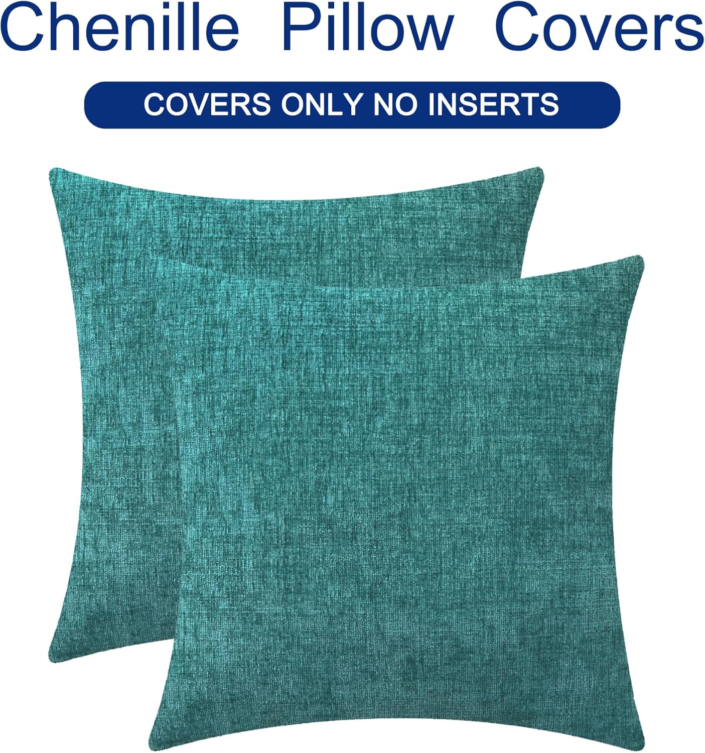CaliTime Throw Pillow Covers Decorative 20 X 20 Inches Pack of 2 Cozy Chenille Cushion Cases for Couch Sofa Bed Living Room Home Teal