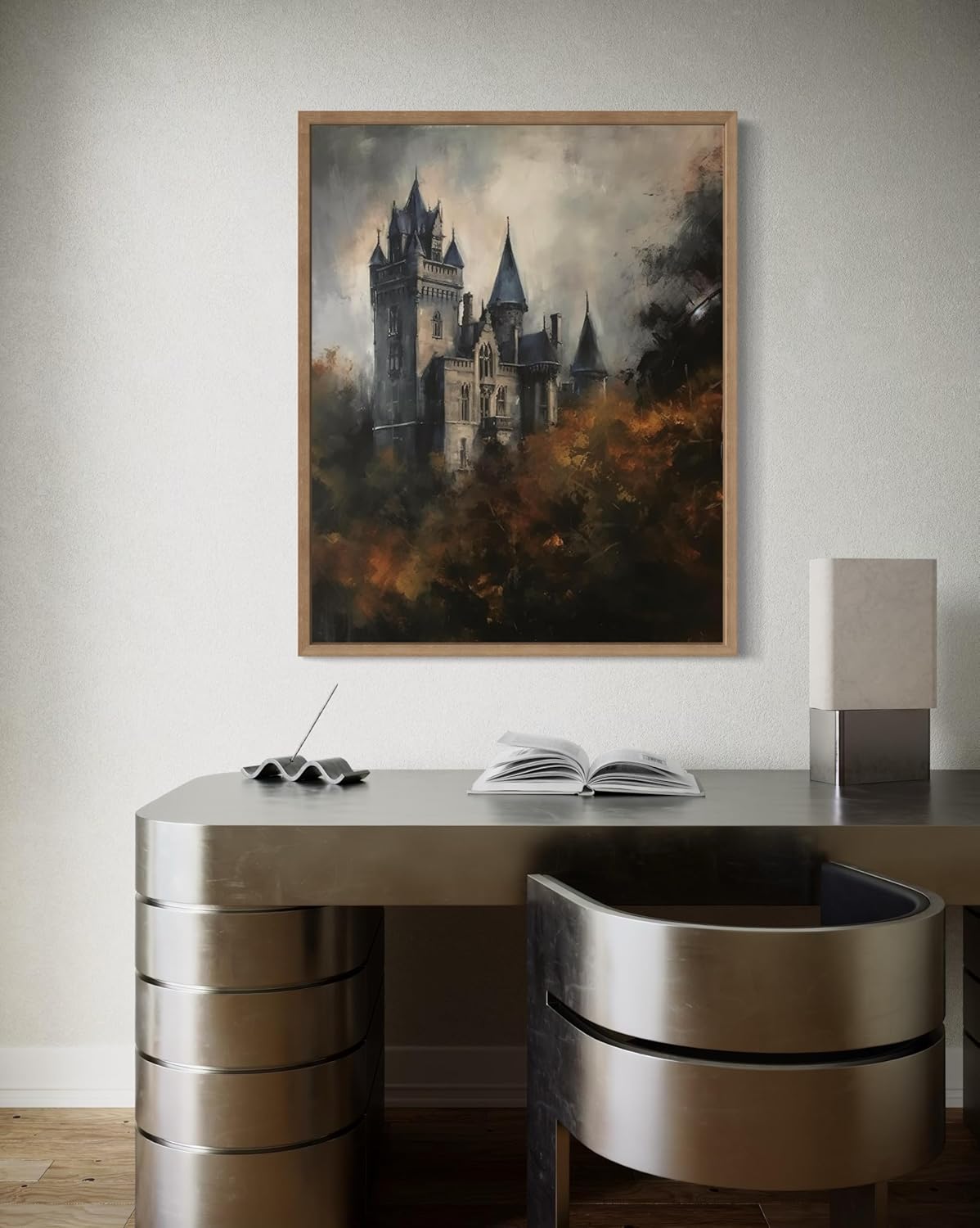 Old Castle Poster Art Print, Halloween Scary Vintage Wall Art Academia Spooky Painting Decoration for Horror Prints, Gothic Posters Bedroom Decor 89 (Old Castle, 8 x 10 inches, Wood Frame)