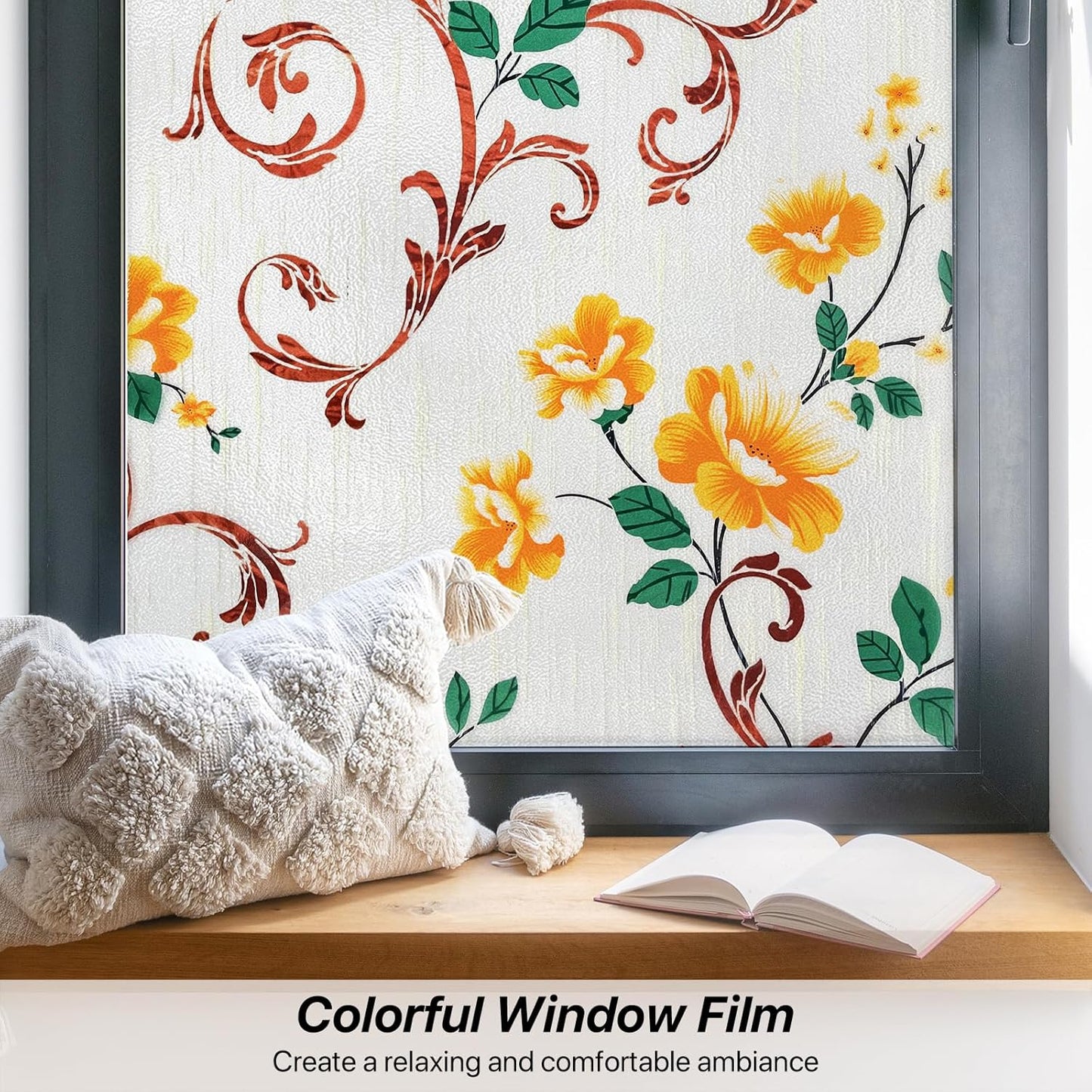 Niviy Stained Glass Window Privacy Film 3D Frosted Glass Window Decals UV Protection Sun Blocking Static Clings Non Adhesive Window Stickers for Home 11.8 x 78.7 inch