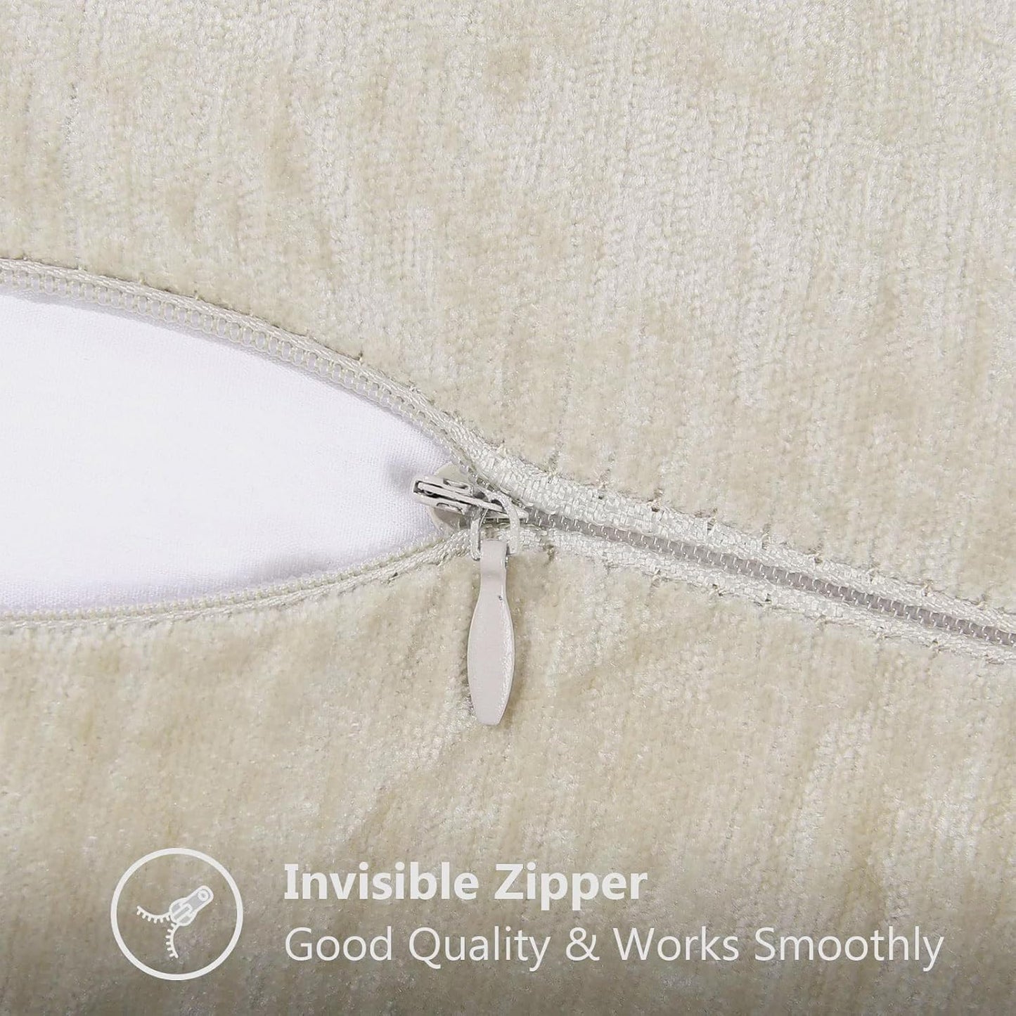 decorUhome Chenille Soft Throw Pillow Covers 24x24 Set of 2, Farmhouse Velvet Neutral Decorative Euro Pillow Covers with Stitched Edge for Couch Sofa Bed Home Decor, Beige