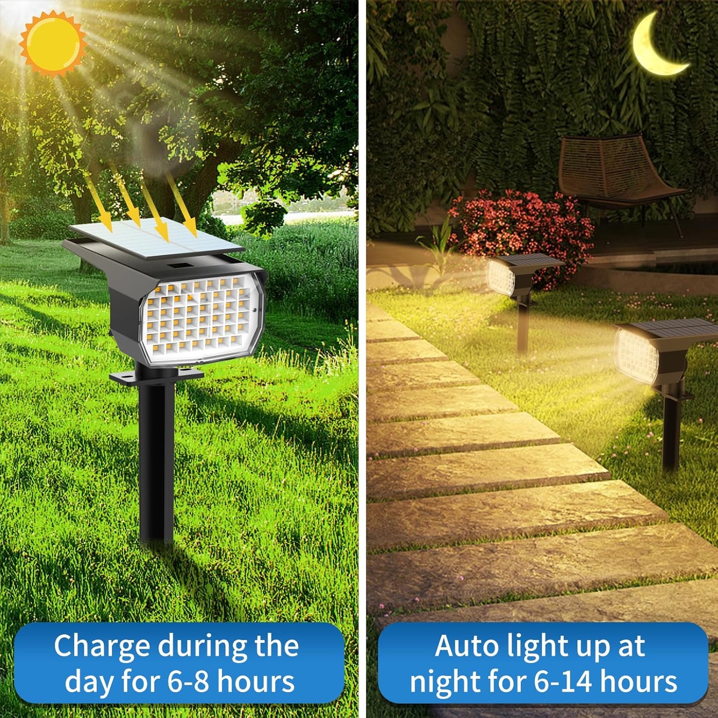 Solar Spot Lights Outdoor 10 Pack, [46 LED/3 Modes] Solar Landscape Spotlights Waterproof, 2-in-1 Auto On/Off Solar Powered Lights for Outside Yard Garden Wall Pathway(Warm White)