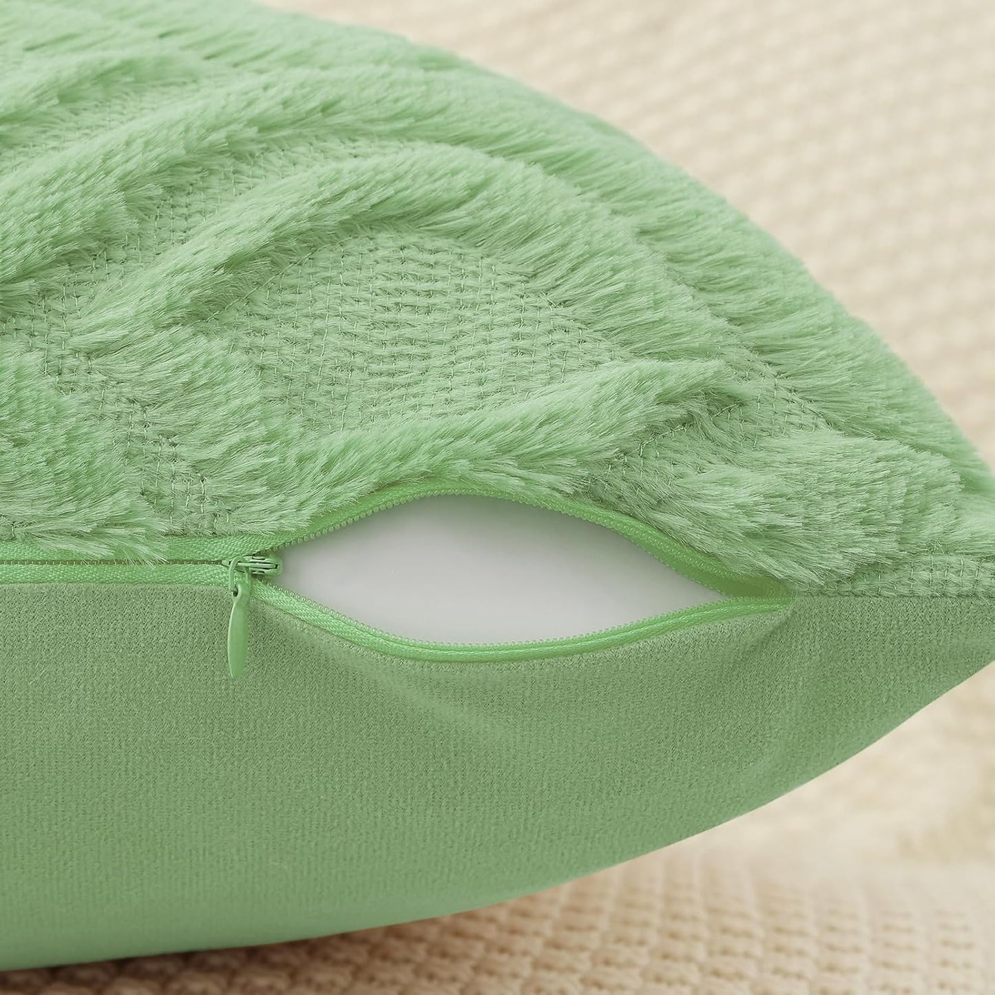 decorUhome Throw Pillow Covers 24x24 Inch Set of 2, Soft Plush Decorative Faux Fur Sage Green Solid Couch Pillow Covers, Accent Farmhouse Neutral Square Euro Pillow Cases for Sofa Bed Living Room