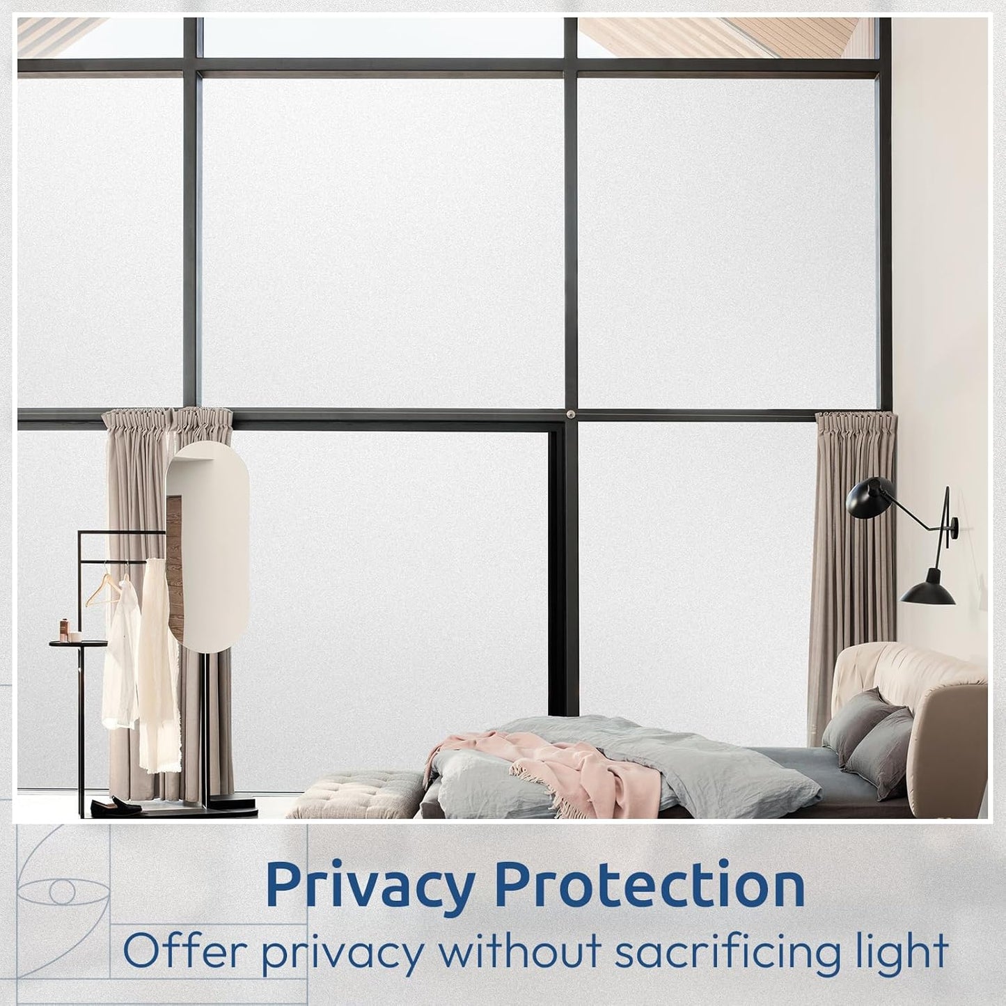 rabbitgoo Window Privacy Film, Non-Adhesive Frosted Glass Window Film for Bathroom, Static Cling Heat Blocking Stickers for Home Indoor Opaque Frosting Coverings House Tint, Matte White 17.5" x 157"