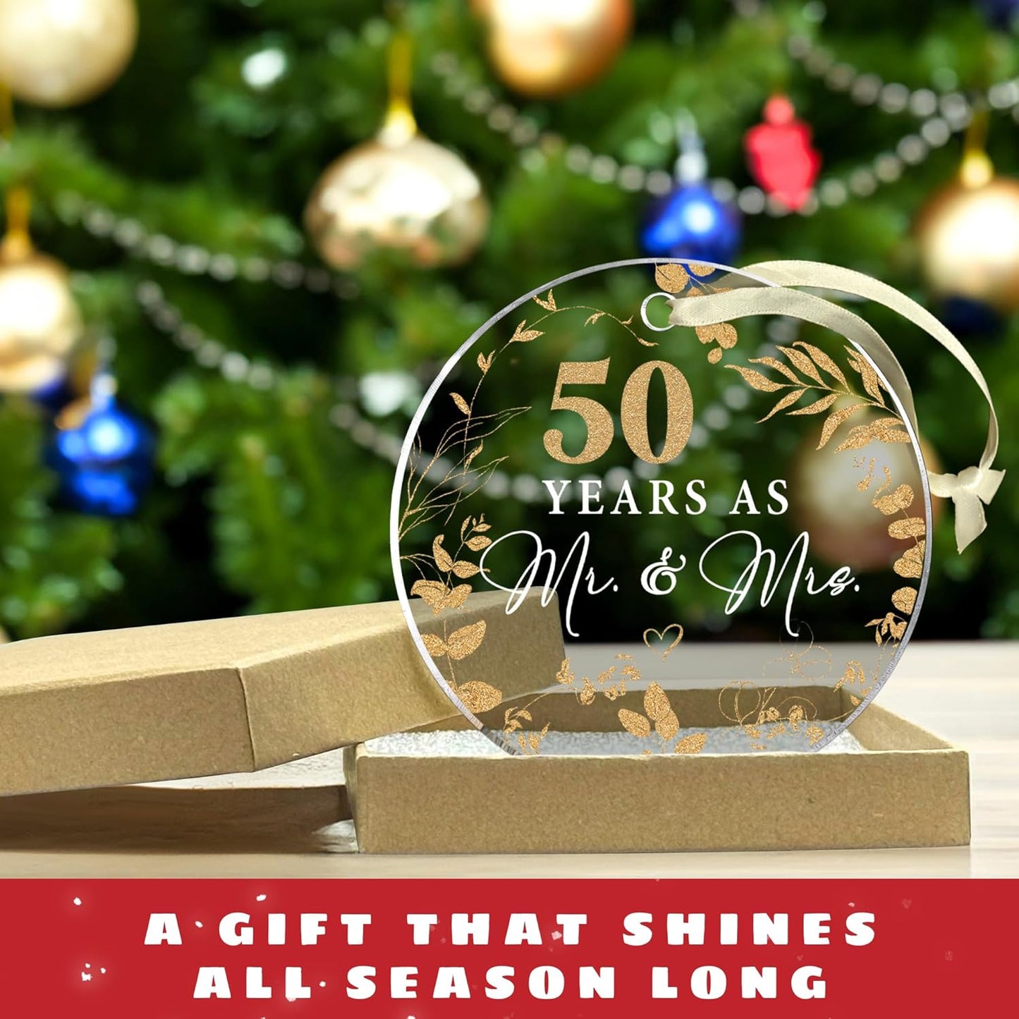 50th Anniversary Wedding Gifts - Mr and Mrs Gifts - 50th Wedding Anniversary Ornament for Couple, Her, Him, Wife, Husband, Parent - Acrylic Ornament