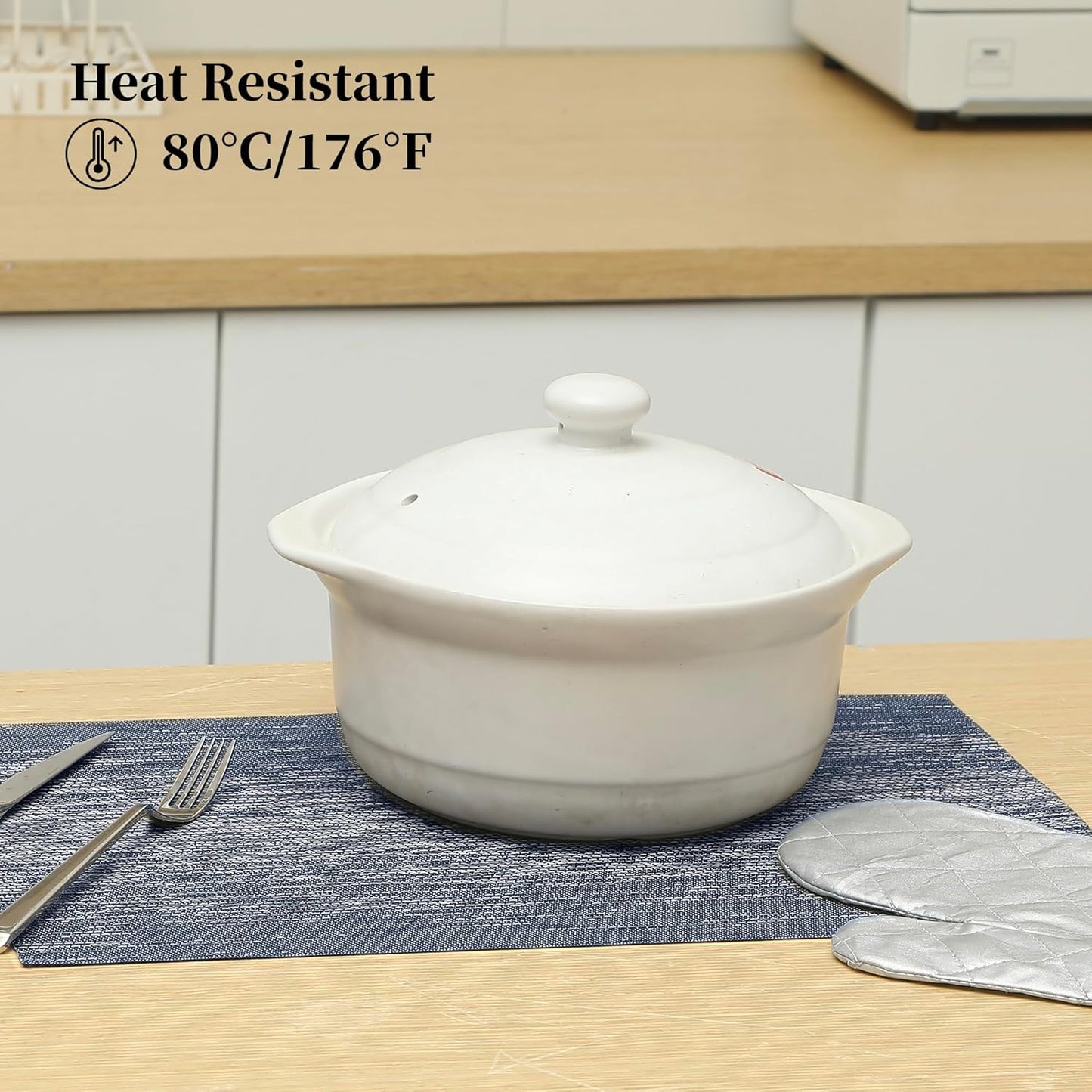 Leetaltree Denim Blue Placemats Set of 4 - Heat Resistant Non-Slip Place mats for Dining Table, Washable Durable PVC Vinyl Woven Table Mats（Denim Blue, 4）