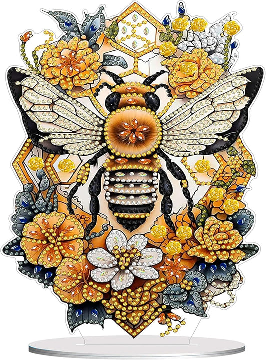 Diamond Painting Kits for Adults Beginners, 5D Full Drill Bee Crystal Art Desktop Ornament, DIY Single Sided Home Office Desk Decor, Creative Craft Gift Set with Tools