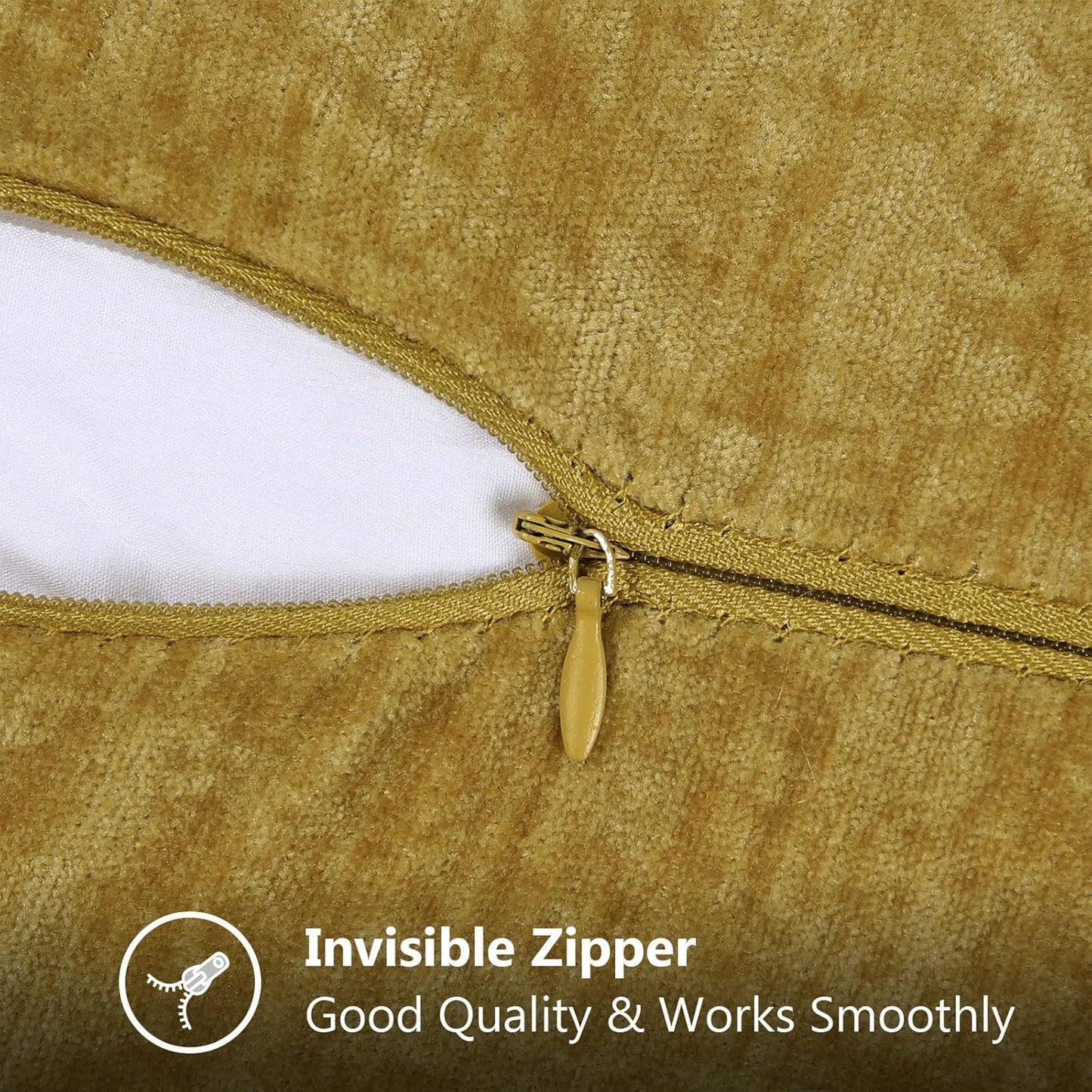 decorUhome Chenille Soft Throw Pillow Covers 22x22 Set of 2, Farmhouse Velvet Neutral Decorative Euro Pillow Covers with Stitched Edge for Couch Sofa Bed Home Decor, Mineral Yellow