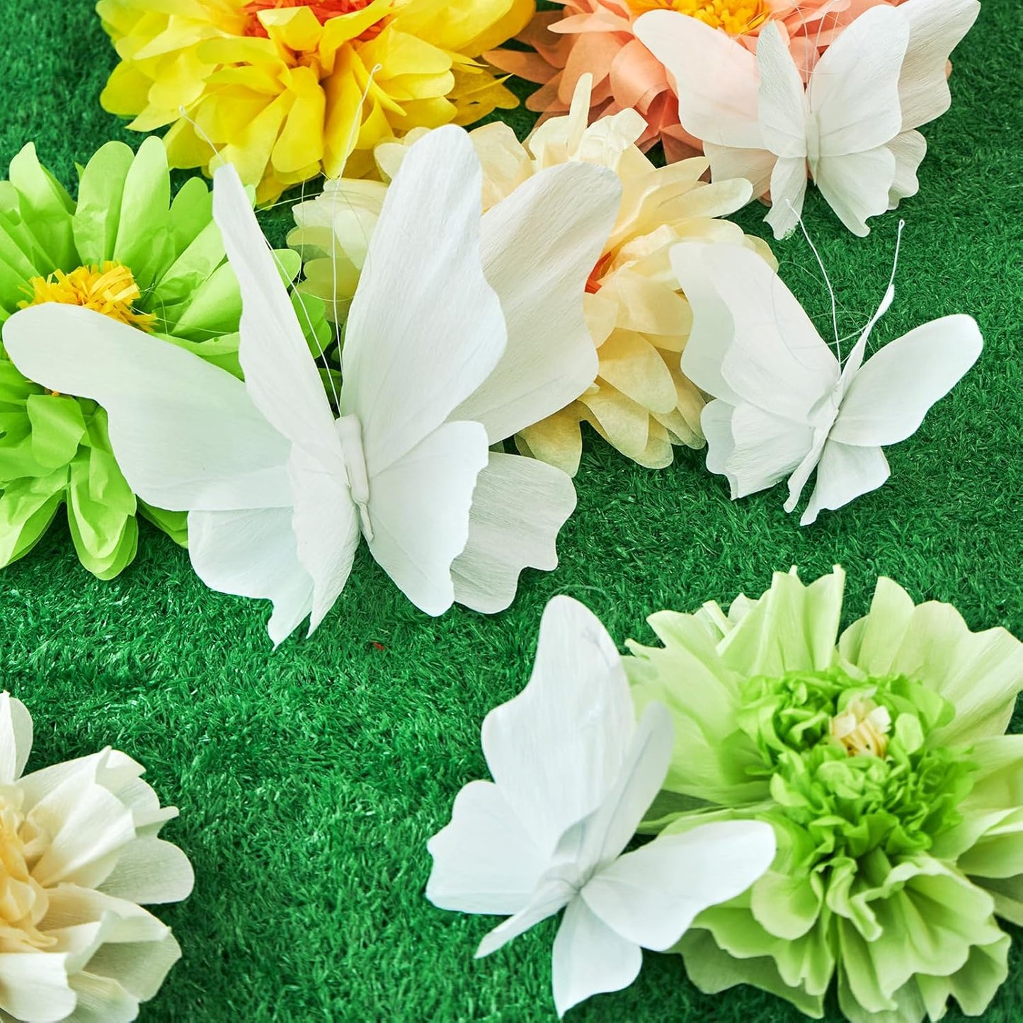 SUNBEAUTY Large Butterfly Party Decorations, 3D White Paper Butterflies Wedding Decoration, Hanging Butterflies for Baby Shower Decorations Girls, Women, Paper Flowers for Wall Decoration, Set of 4