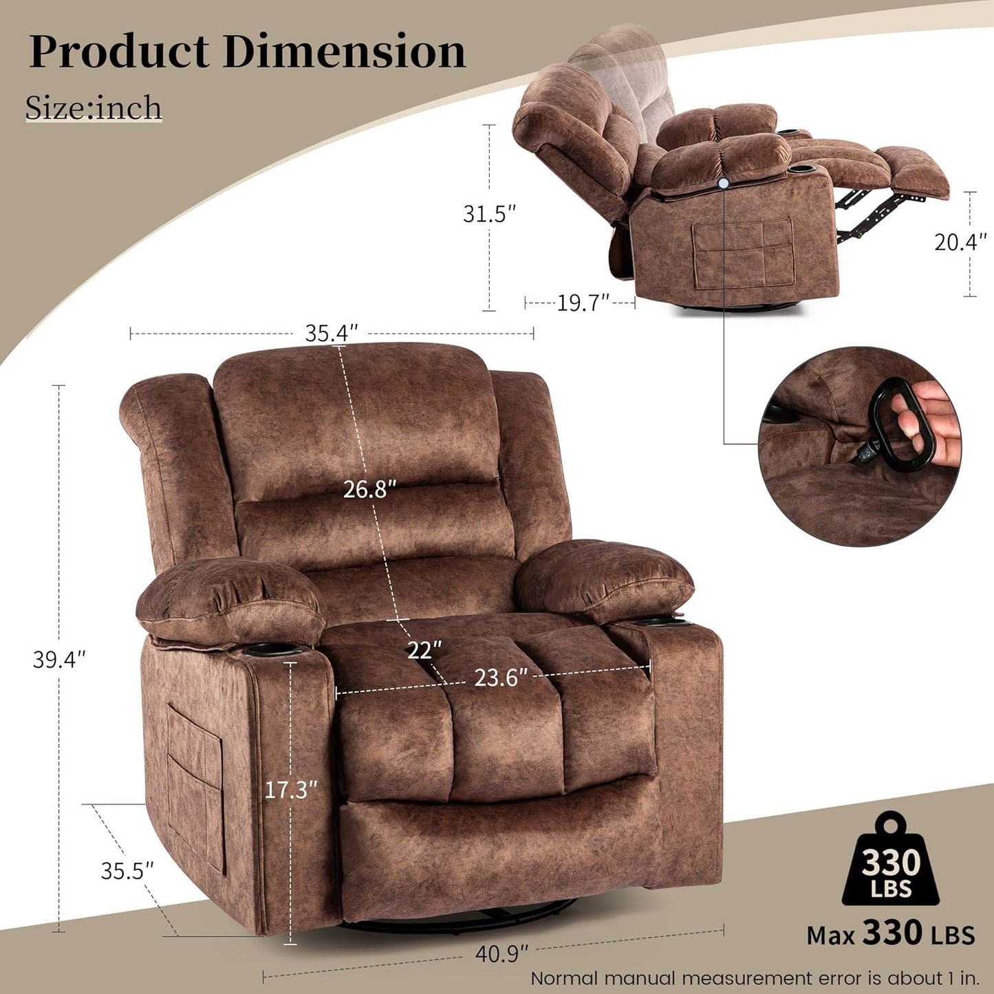 Recliner Chair Rocker Modern Ergonomic Lounge 360 Degree Swivel Single Sofa Seat Living Room Lounge Recliners on Clearance Foam Filling