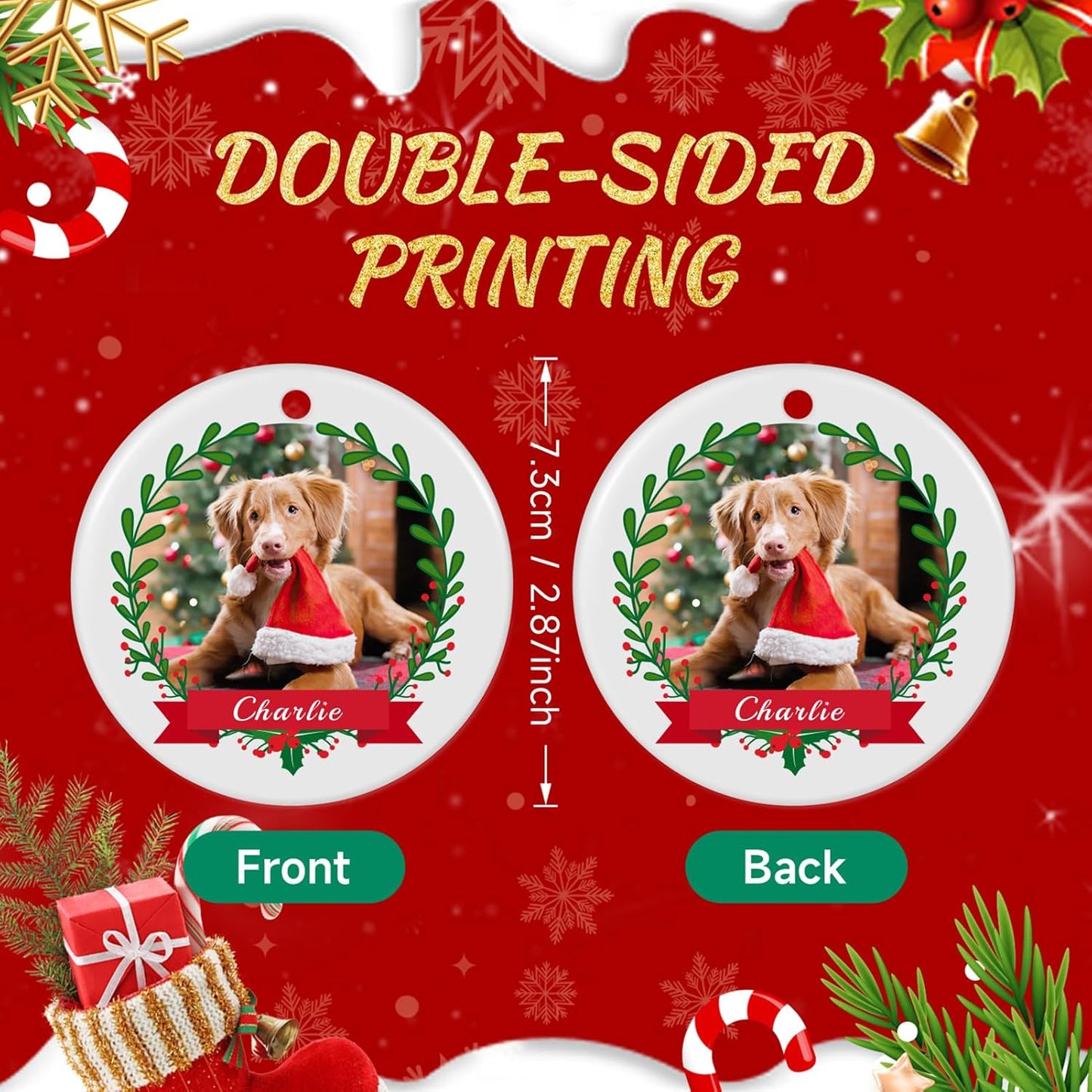 Personalized Dog Photo Christmas Ornament 2025, Ceramic Custom Pet Memorial Ornament Xmas Gifts for Christmas Trees Decorations