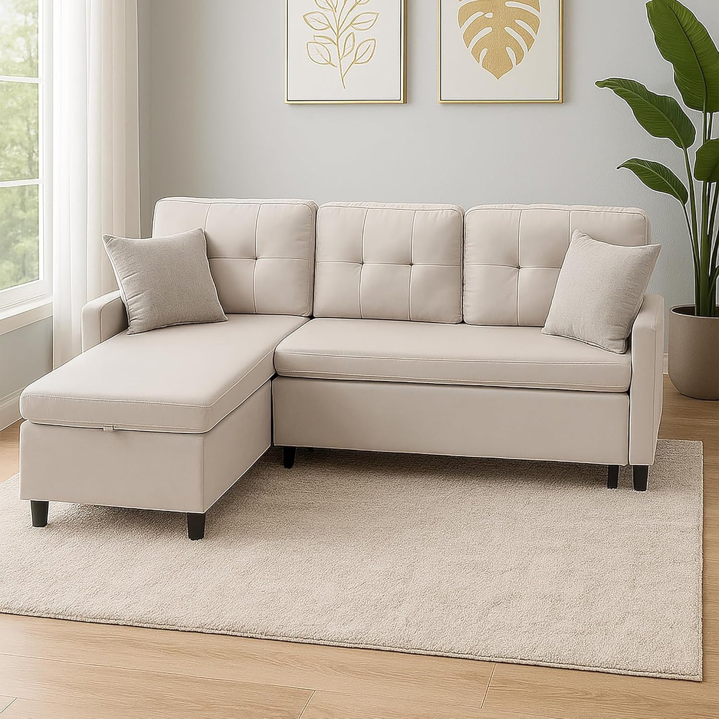 Pull Out Couch, Oversized Sleeper Sofa Couch, Sectional Sleeper Sofa Bed for Living Room Bedroom Lounge (Beige, 73 Inch)