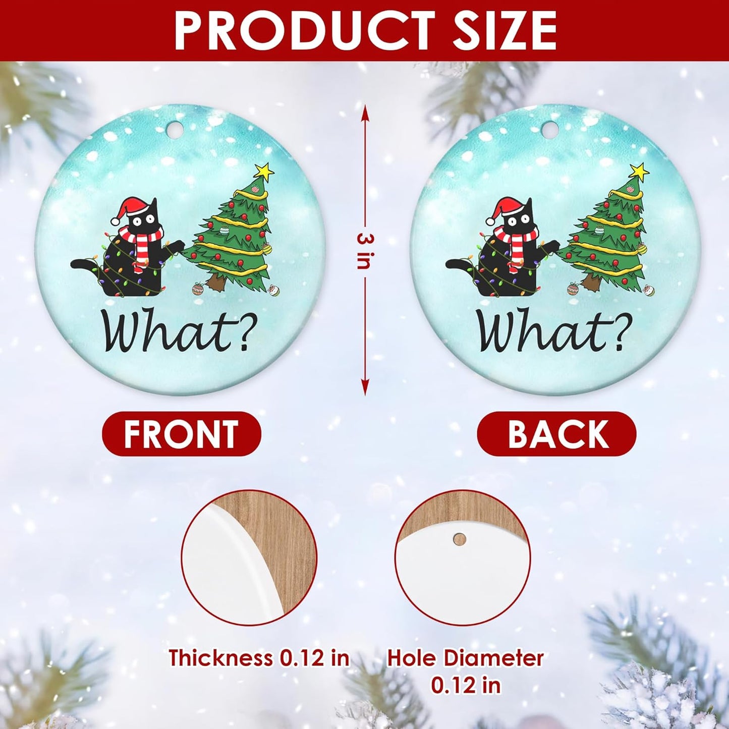 OASSIE Funny Black Cat Gifts for Women Men - Ceramic Christmas Ornaments 2025 for Tree Decorations - Christmas Cat Lover Gifts for Women Animal Lovers, Funny Ornaments, White Elephant Gift Ideas