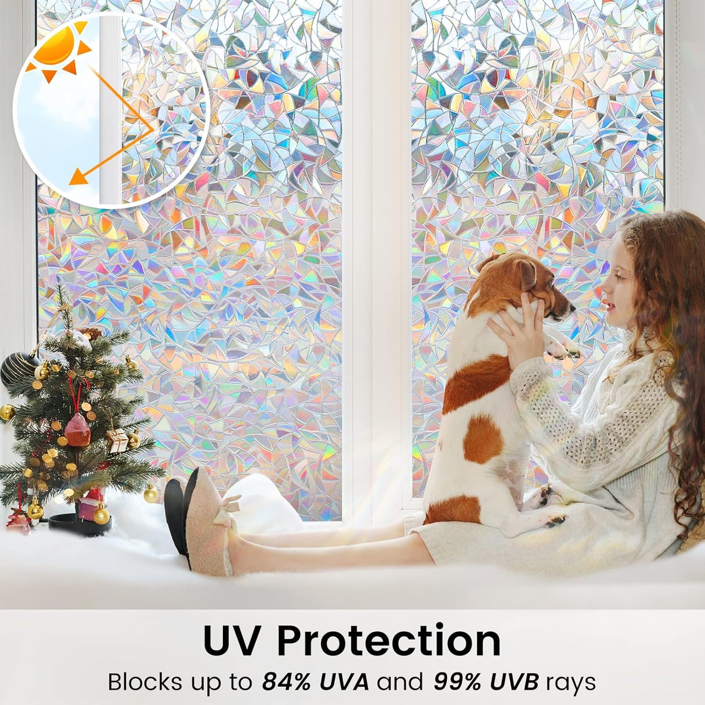 DOWELL Window Privacy Film, Rainbow Window Film, Decorative Stained Glass Clings, Static Cling Door Sticker, Non-Adhesive 3D Decals for Home UV Protection, 23.6 x 157.5 inches