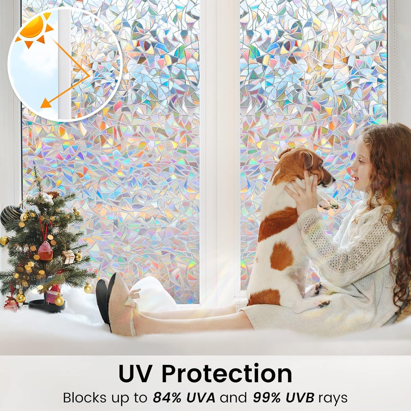 DOWELL Window Privacy Film, Rainbow Window Film, Decorative Stained Glass Clings, Static Cling Door Sticker, Non-Adhesive 3D Decals for Home UV Protection, 23.6 x 118.1 inches