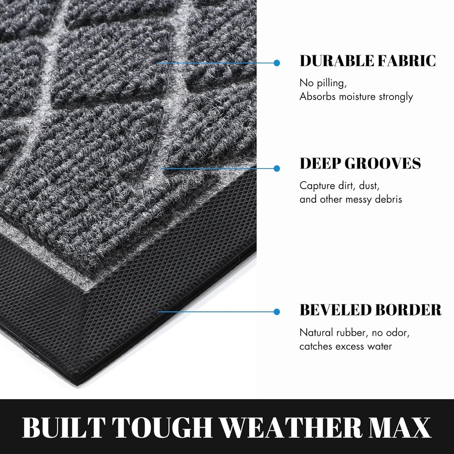 Yimobra Front Door Mat Outdoor Indoor 36x24, All-Season, All-Weather, Heavy Duty Welcome Door Mats Outside Entrance, Non Slip Porch Patio Entrance Mat, Black Gray