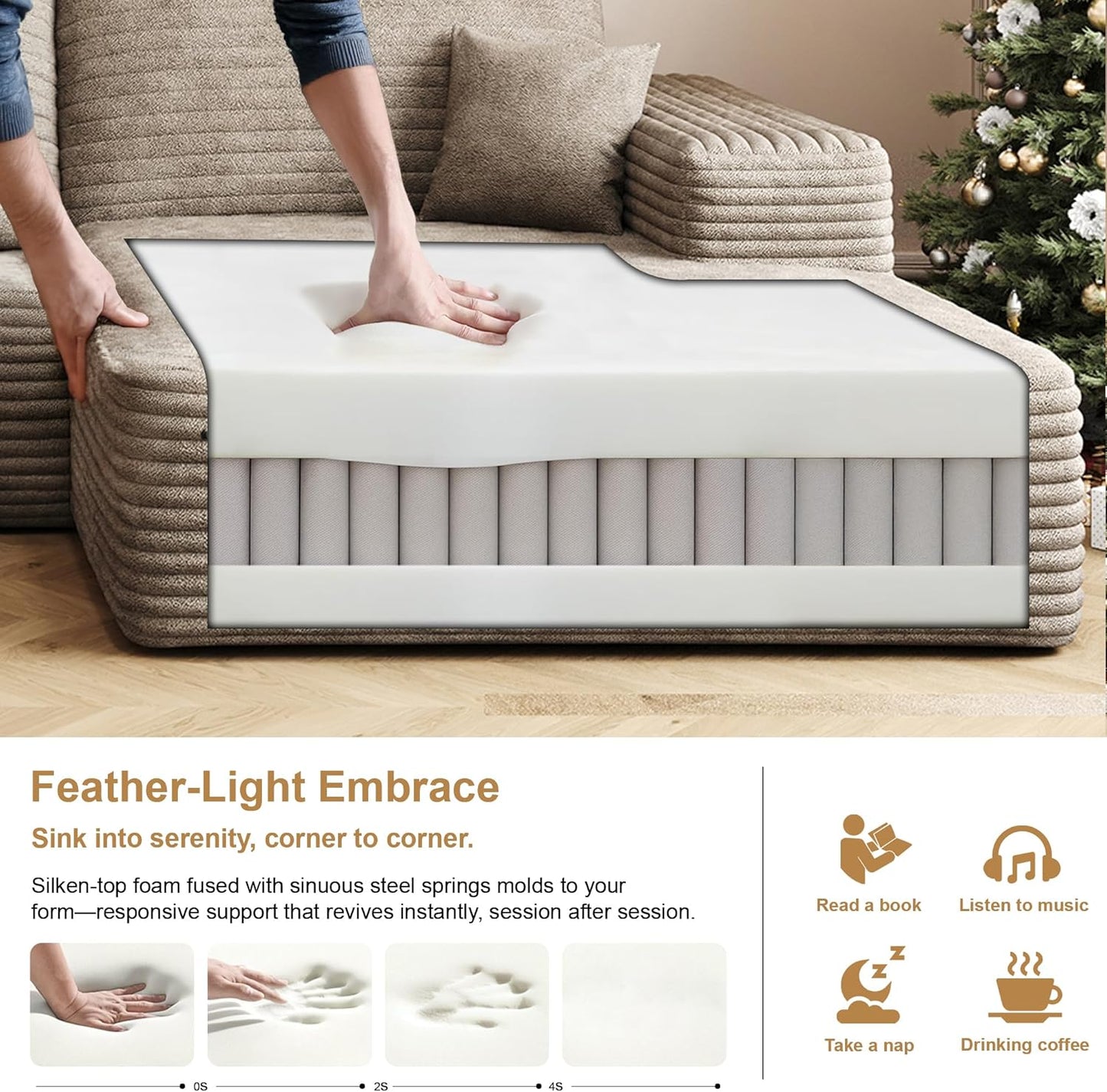 108" Sectional Couches for Living Room Modern Modular Sofa with L-Shape Couchs Upholstered Boneless Couch Deep Seat Sectional Couch with Chaise (Camel, Right Facing Chaise+2Seaters+1Ottoman)