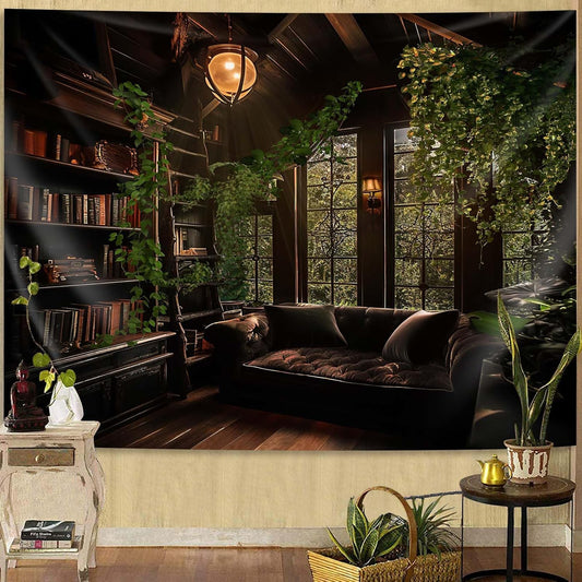 dueeia Medieval Bookshelf Tapestry Wall Hanging Book Library Backdrop Bookcase Dark Academia Vintage Wall Decor for Bedroom Aesthetic Living Room Office (37.4"x28.7")