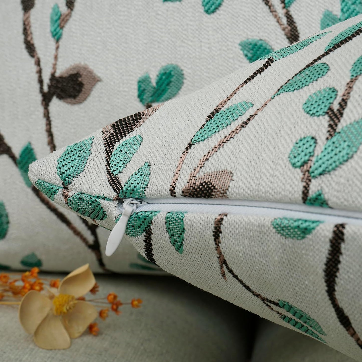 YOUR SMILE Classical Embroidery Jacquard Green Square Decorative Throw Pillow Case Cushion Cover,12x20 inch