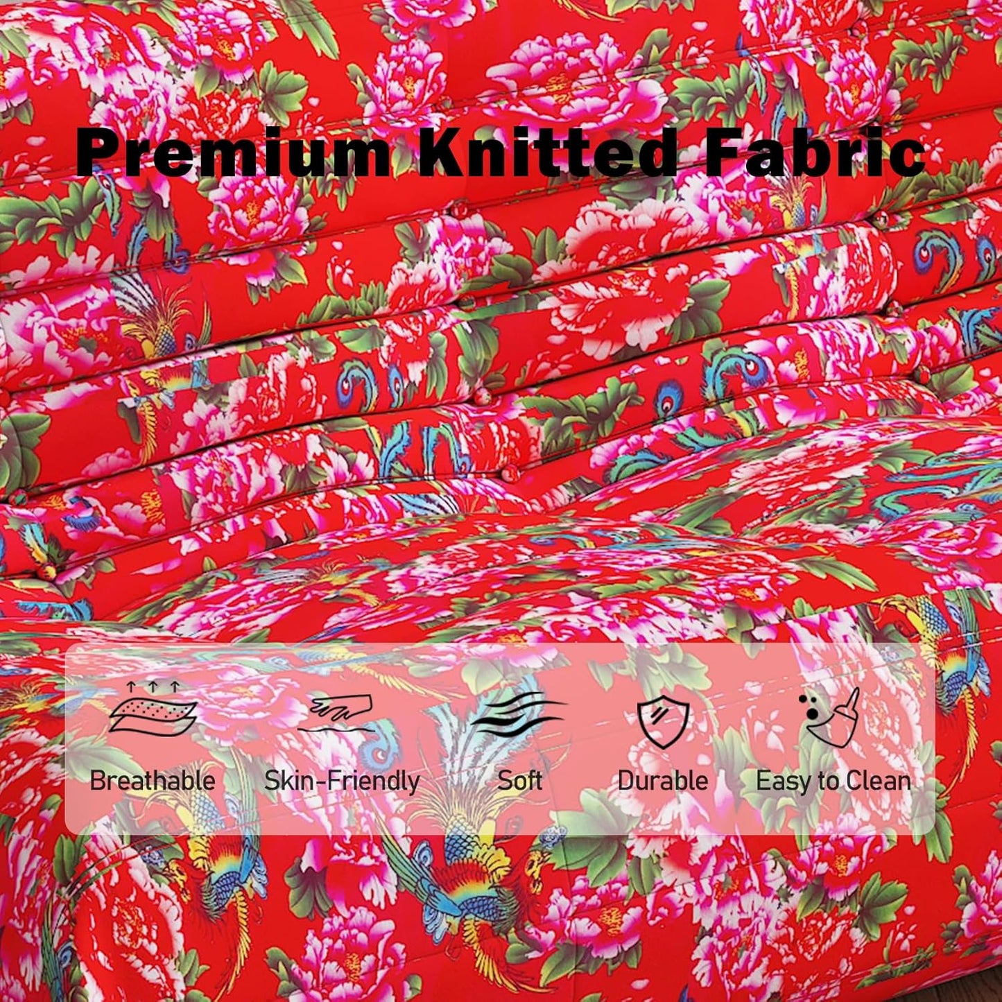 Big Bean Bag Chairs for Adults, 3 Seater Large Bean Bag Sofa, Fireside Chair Lazy Sofa Chair with High Density Comfortable Foam, Modern Bean Bag for Living Room, Bedroom, Office (Flower)