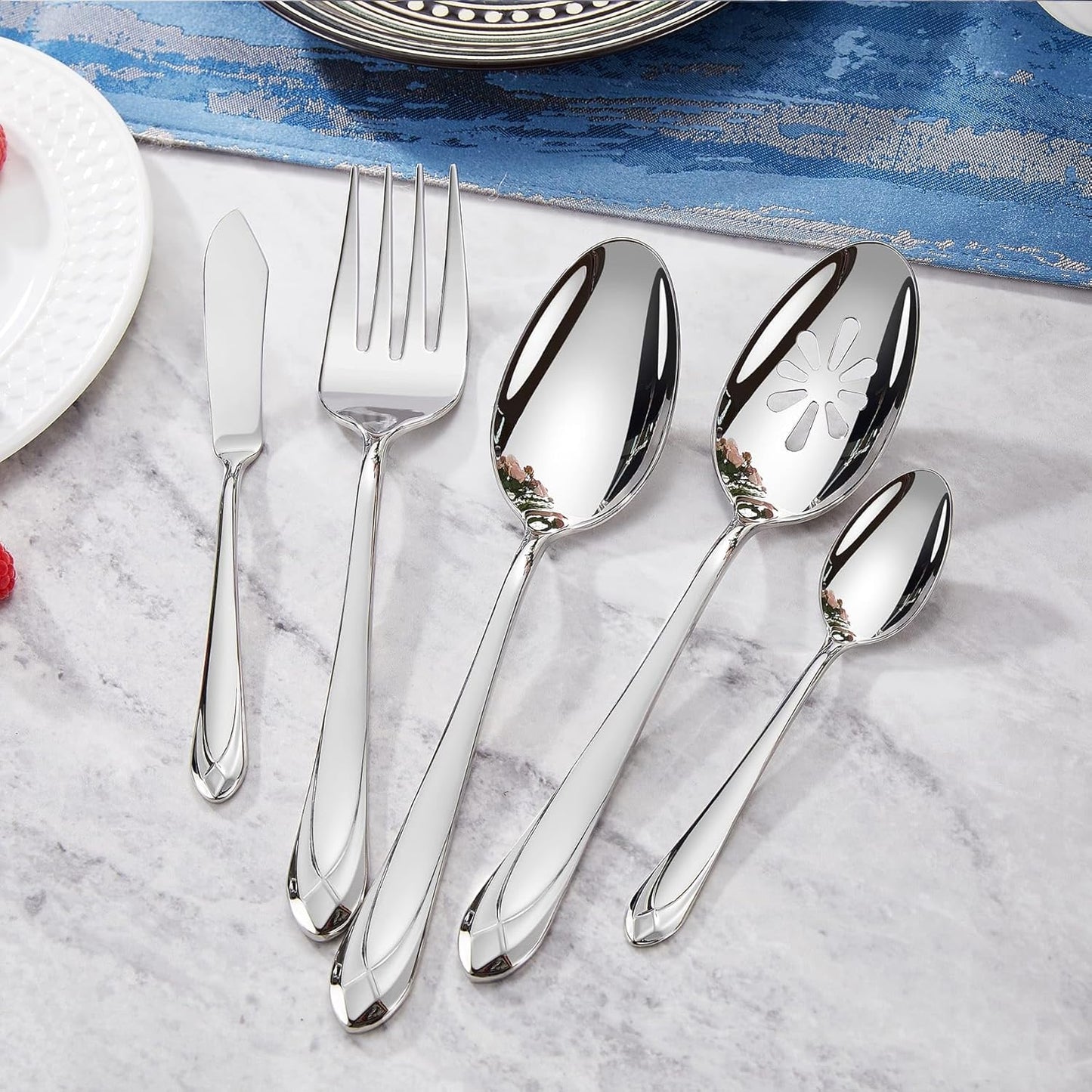 KEAWELL Premium Astra Flatware Set, 65-Piece for 12, Mirror-Finished 18/10 Stainless Steel Silverware, Modern Cutlery Dishwasher Safe for Meals and Gatherings (65, Silver)